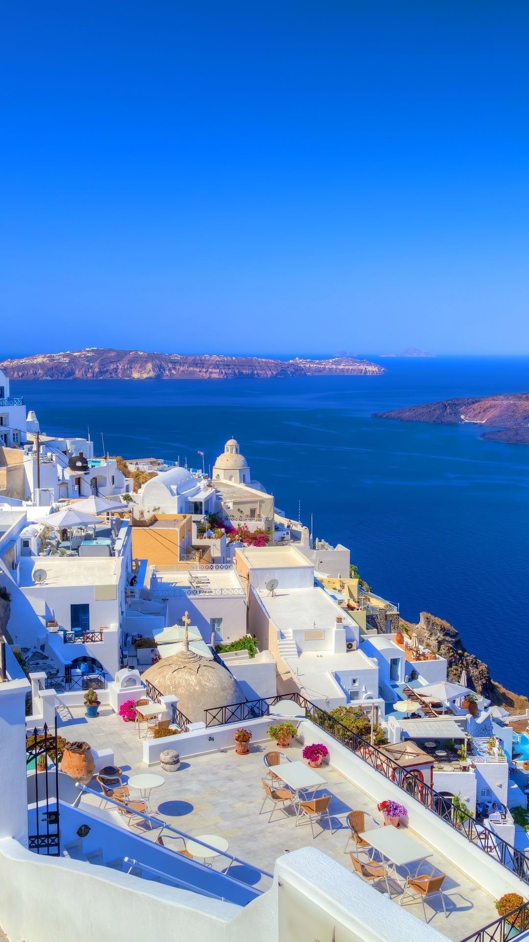Santorini case bianche mare, 1080x1920 Full HD Verticale, Smartphone