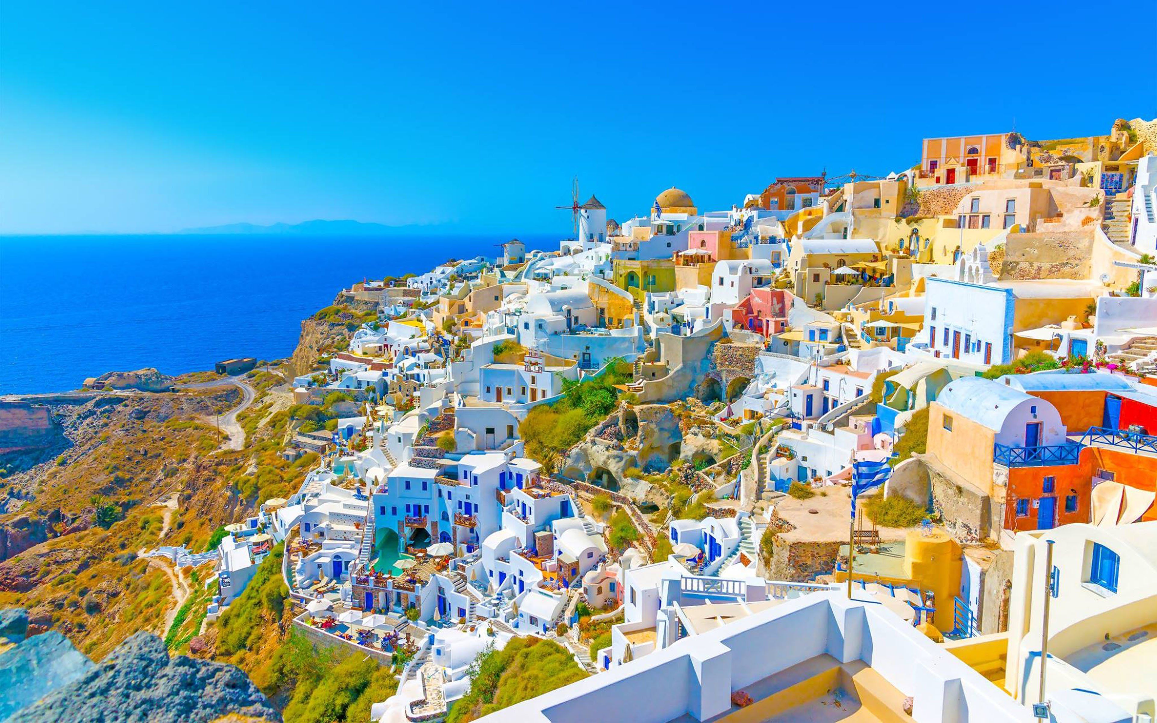 Santorini case bianche Grecia, 3840x2400 4K Ultra HD, Monitor 4K