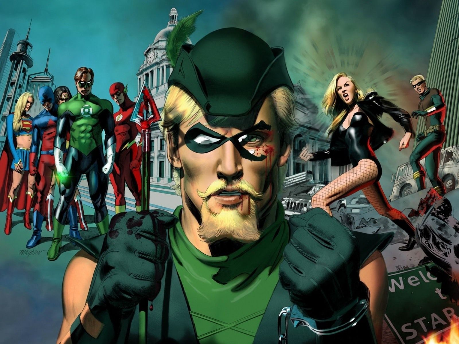 Green Arrow con eroi DC, 1600x1200 HD, Desktop