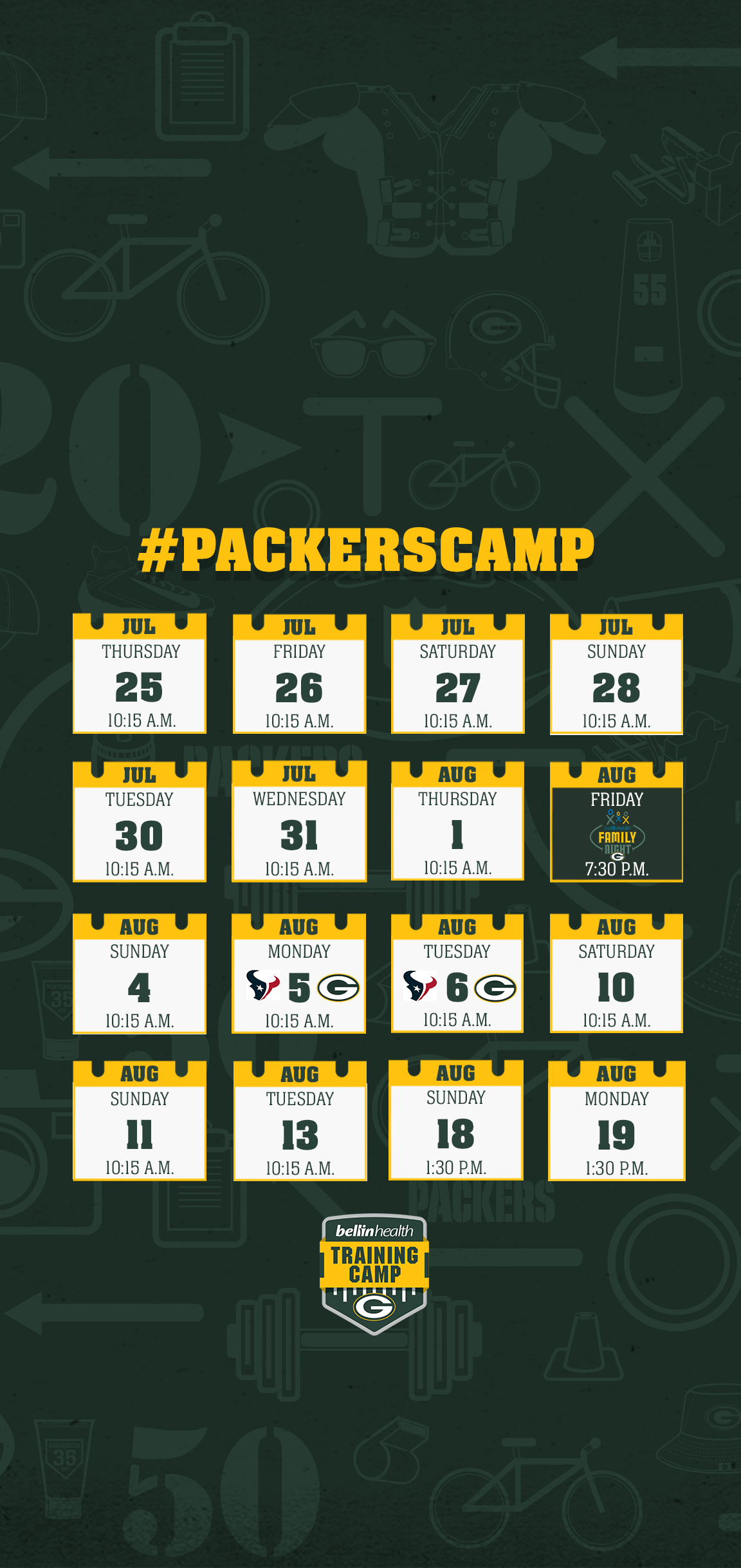 Calendario Packers Camp verde, 1152x2436 Verticale, iPhone Air