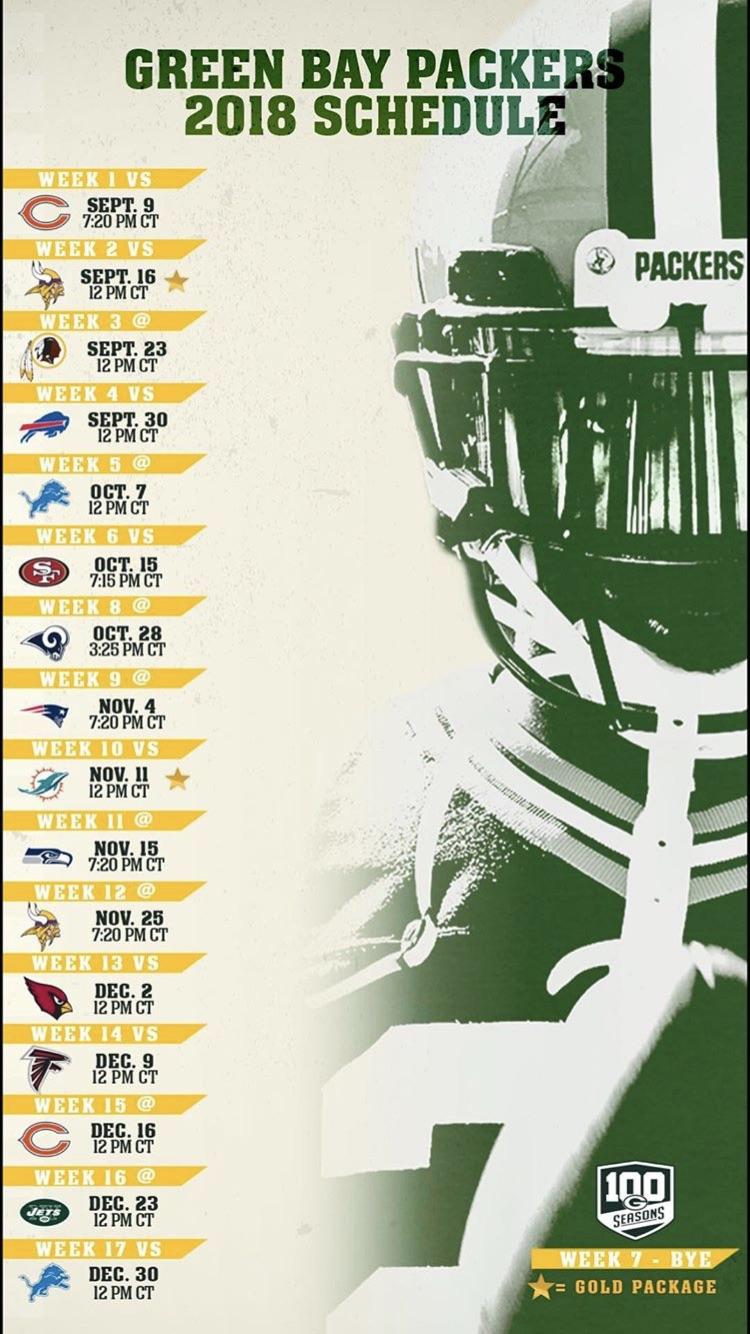 Calendario Green Bay Packers 2018, 750x1334 Verticale, iPhone Plus
