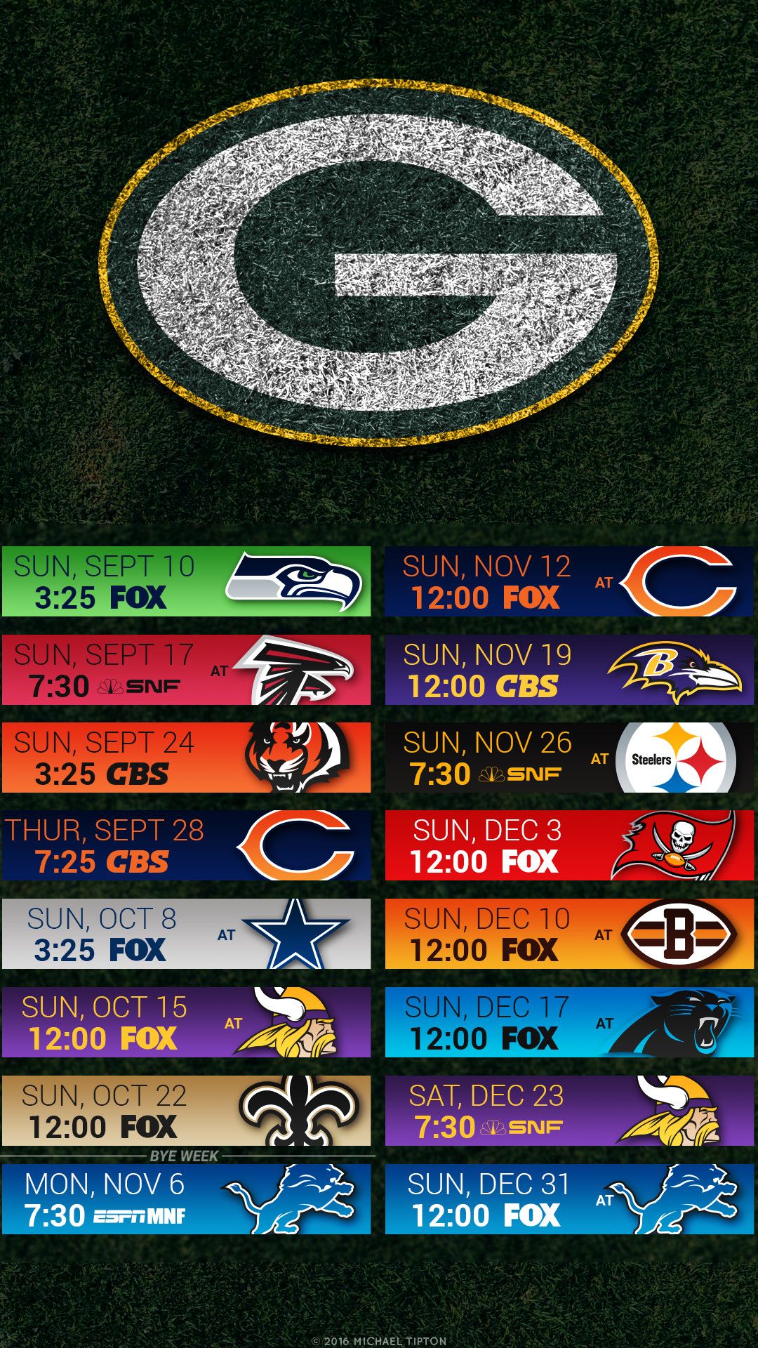 Calendario Green Bay Packers logo G, 1080x1920 Full HD Verticale, iPhone