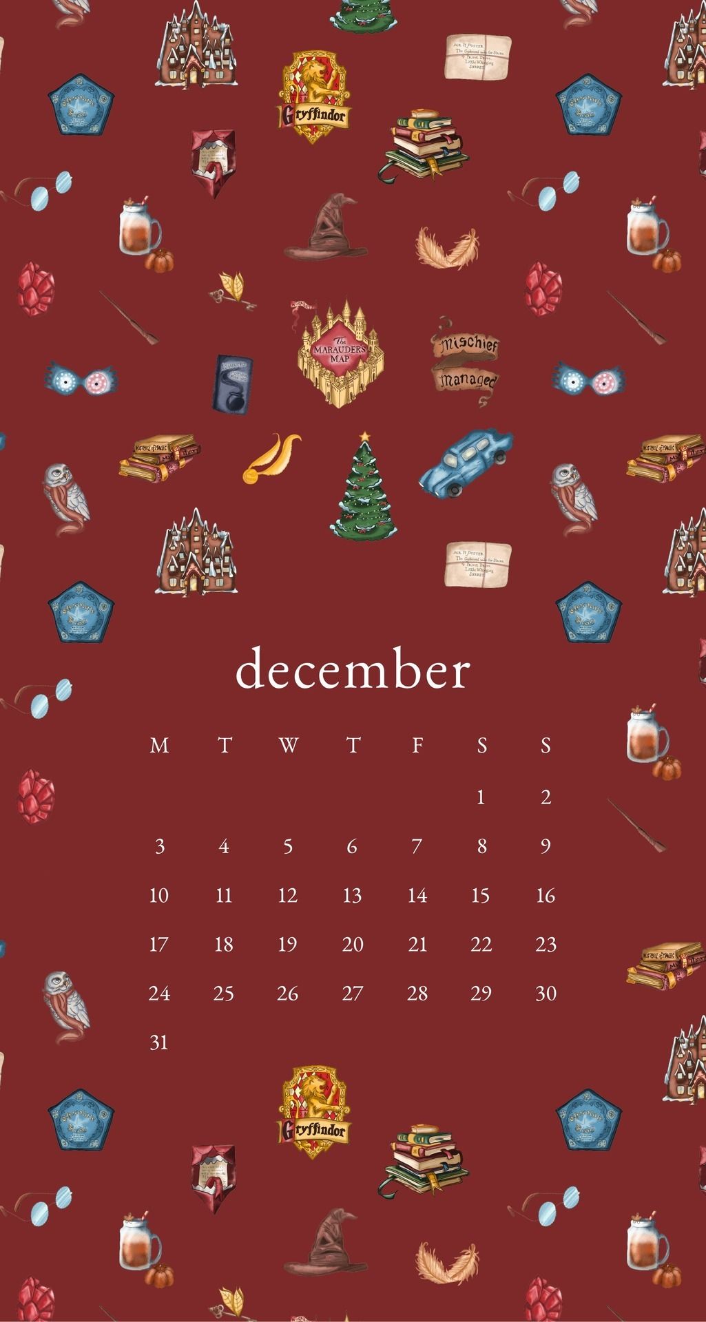 Calendario dicembre Harry Potter Natale, 1025x1920 Verticale, Android