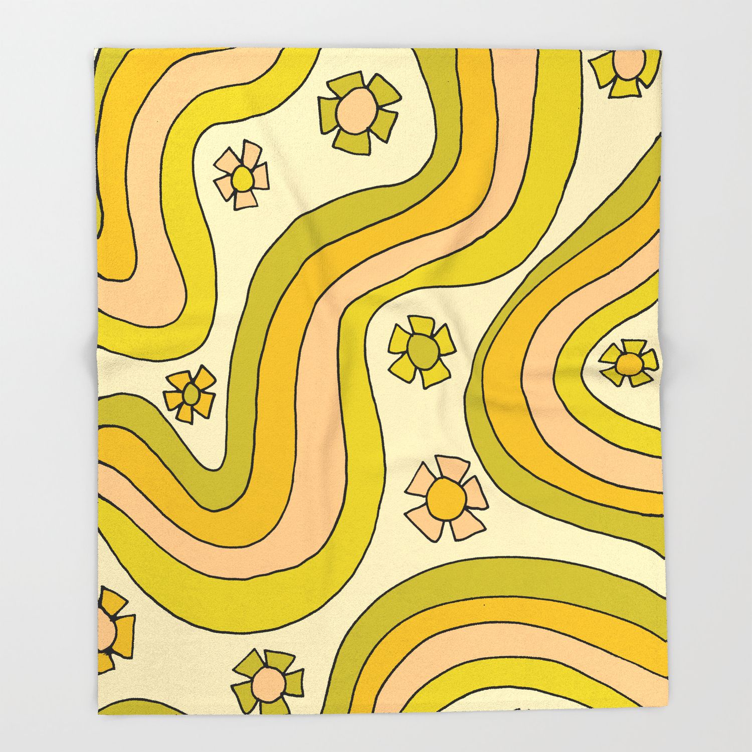 Onde groovy fiori giallo pastello, 1500x1500 720p, HP Laptop