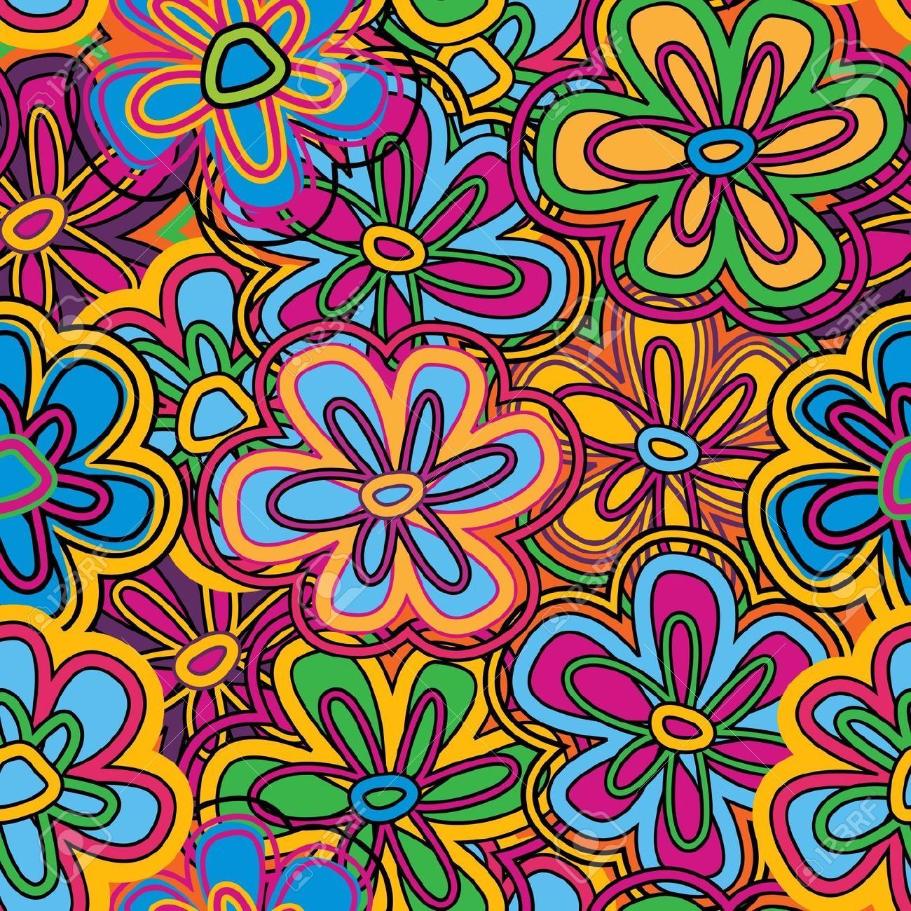 Fiori groovy colorati retro, 1300x1300 HD, Lenovo Legion