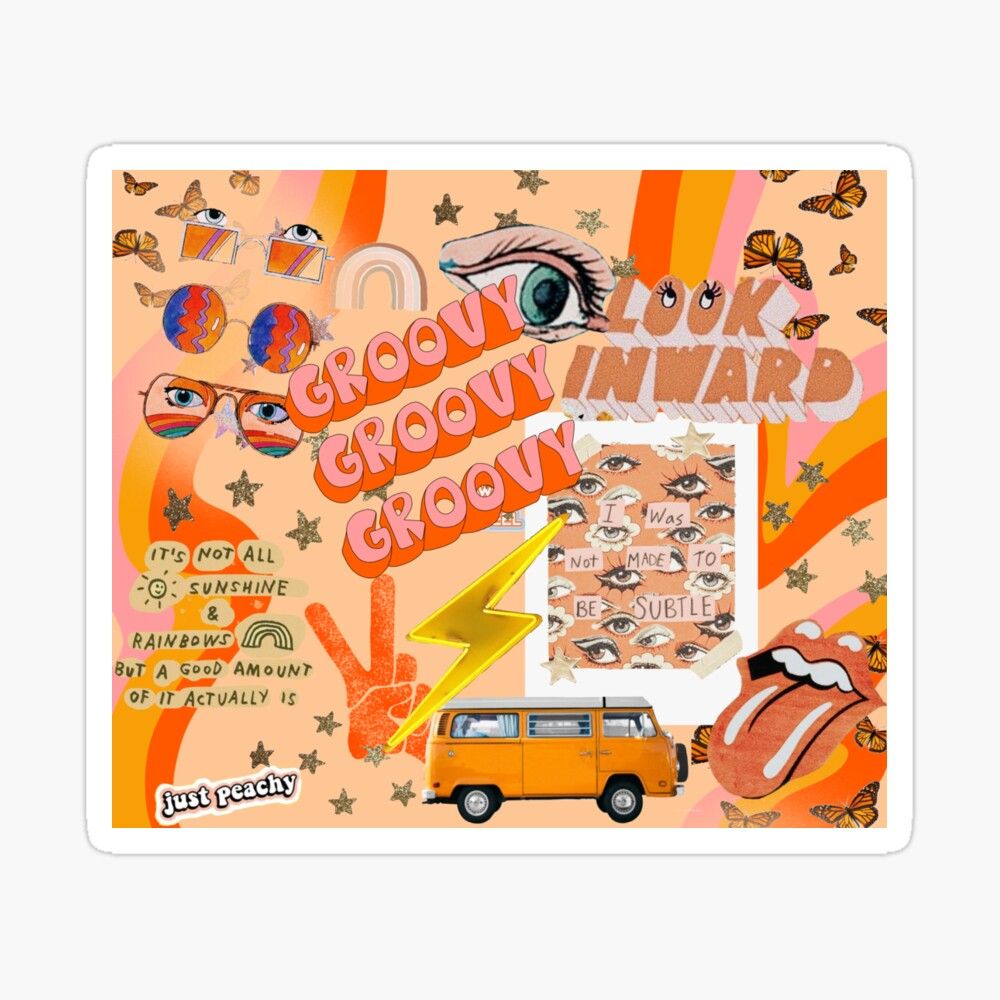 Collage groovy arancione rosa retrò, 1000x1000 HD, Laptop