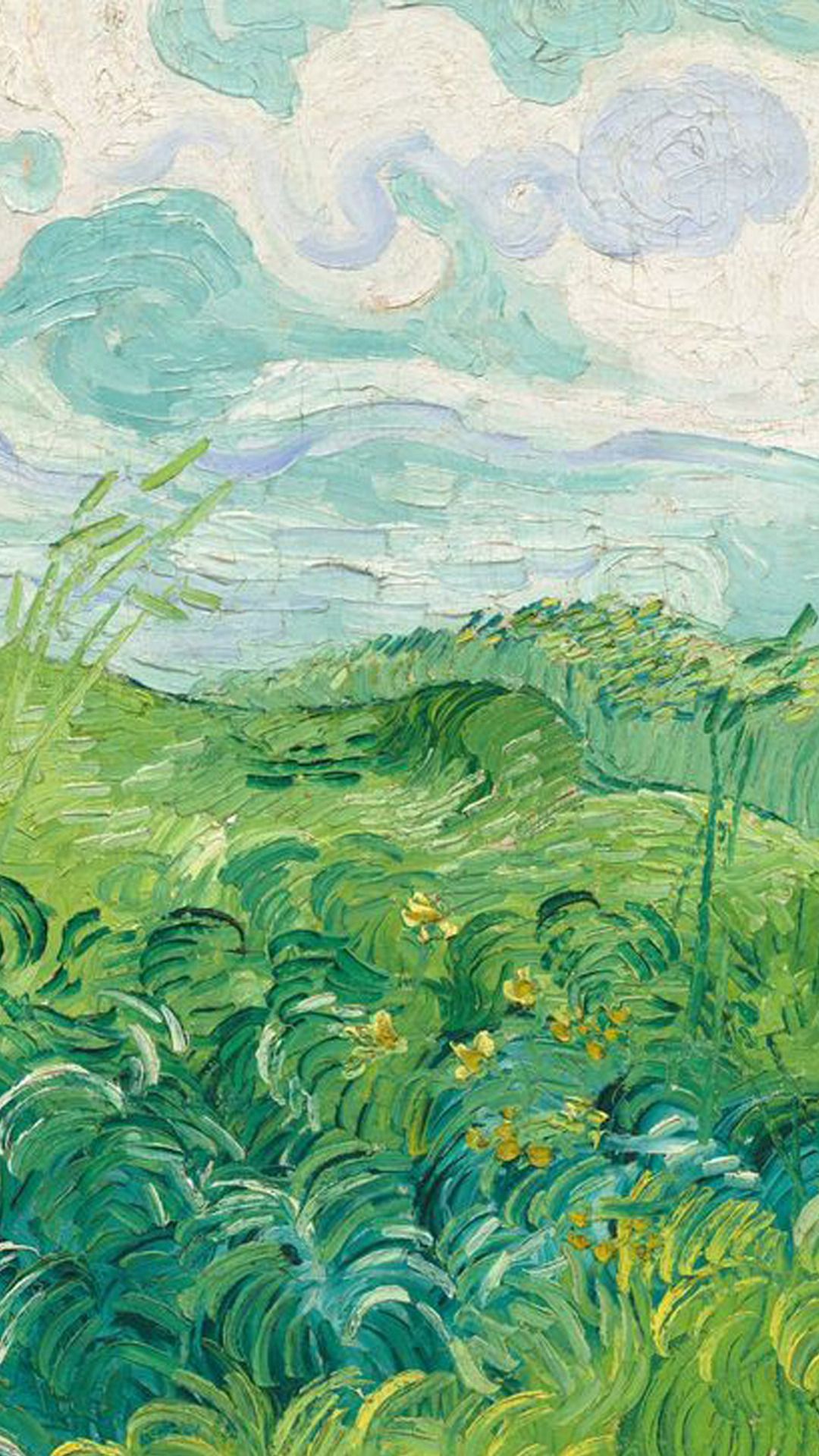 Campo verde dipinto, stile Van Gogh, 1080x1920 Verticale, Telefono