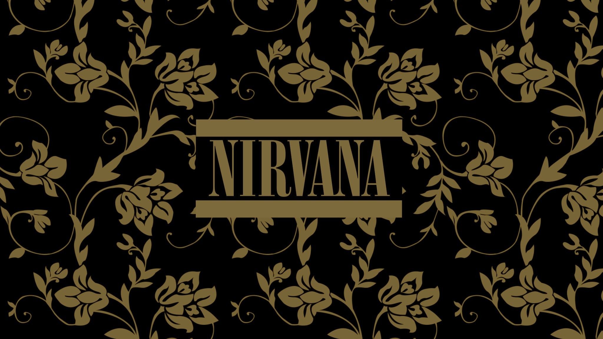 Nirvana logo floreale nero oro, 2048x1152 Hi-Res, PC Desktop