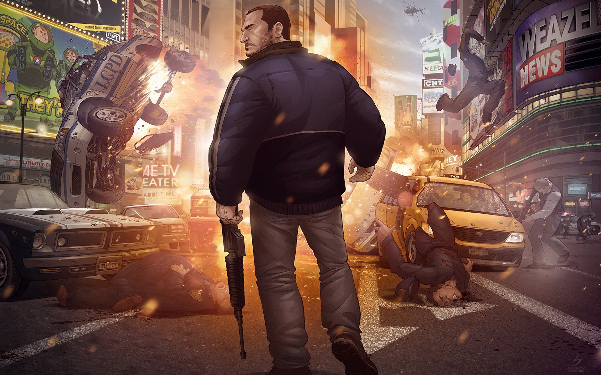 Niko Bellic GTA 4 esplosione, 1920x1200 Full HD+, PC