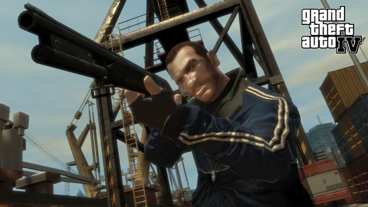 Personaggio GTA 4 con fucile, 1280x720 720p, iMac