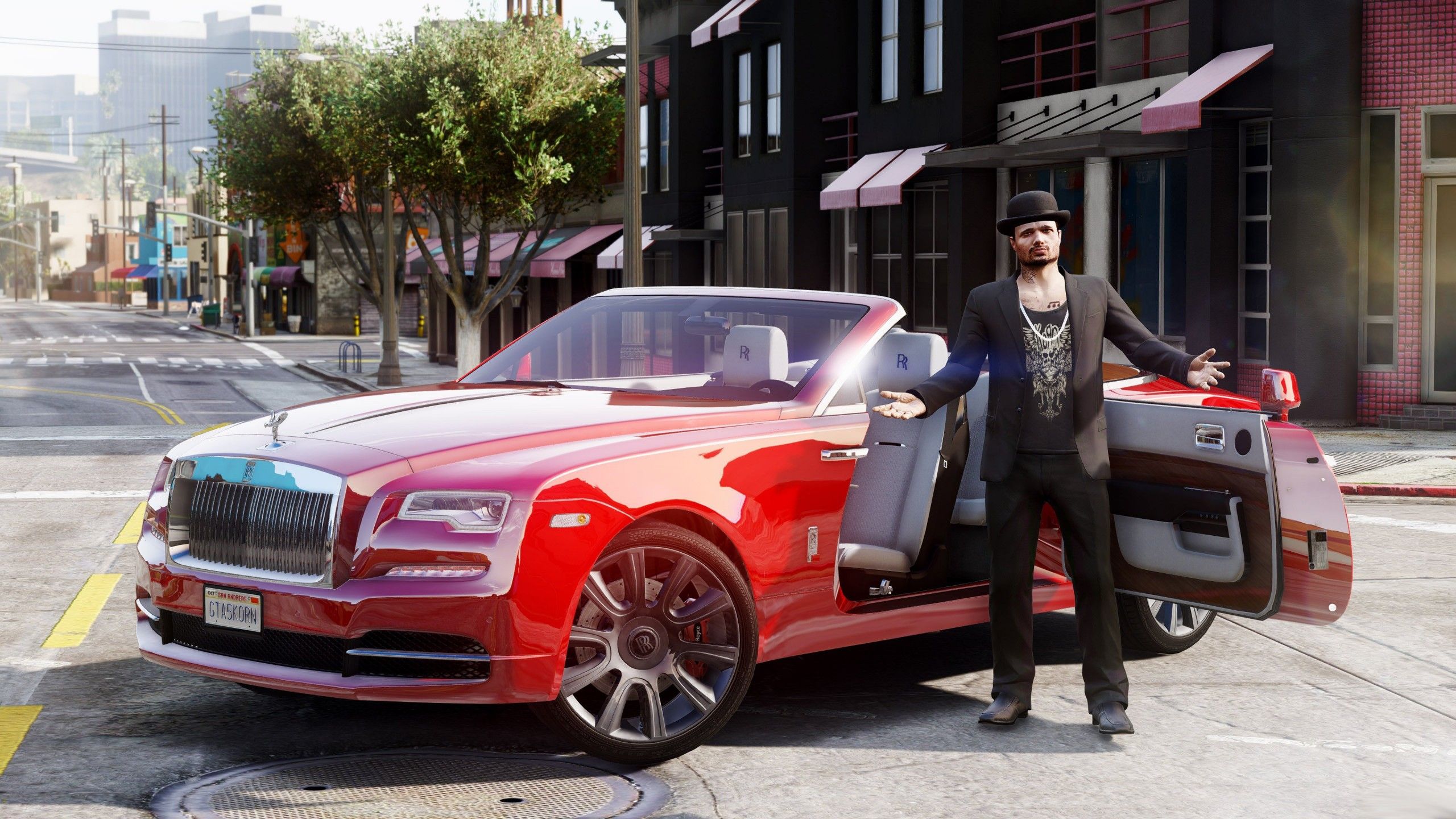 GTA 5 personaggio con Rolls-Royce rossa, 2560x1440 2K QHD, PC