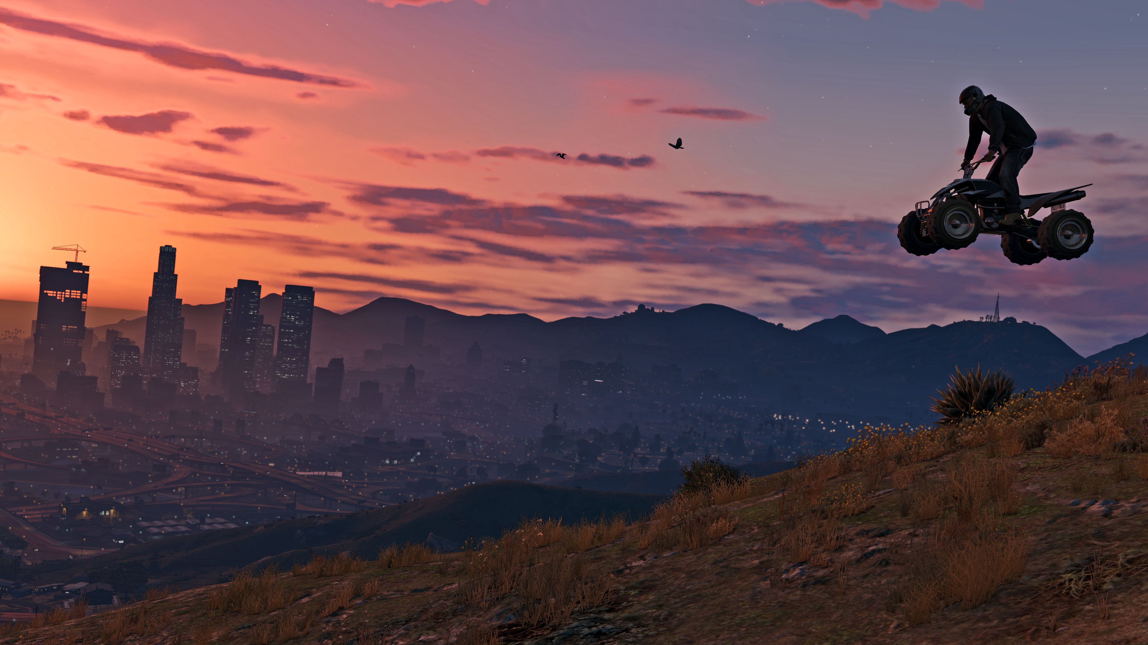 GTA 5 quad tramonto città, Rockstar Games, 3840x2160 UHD, PC 4K