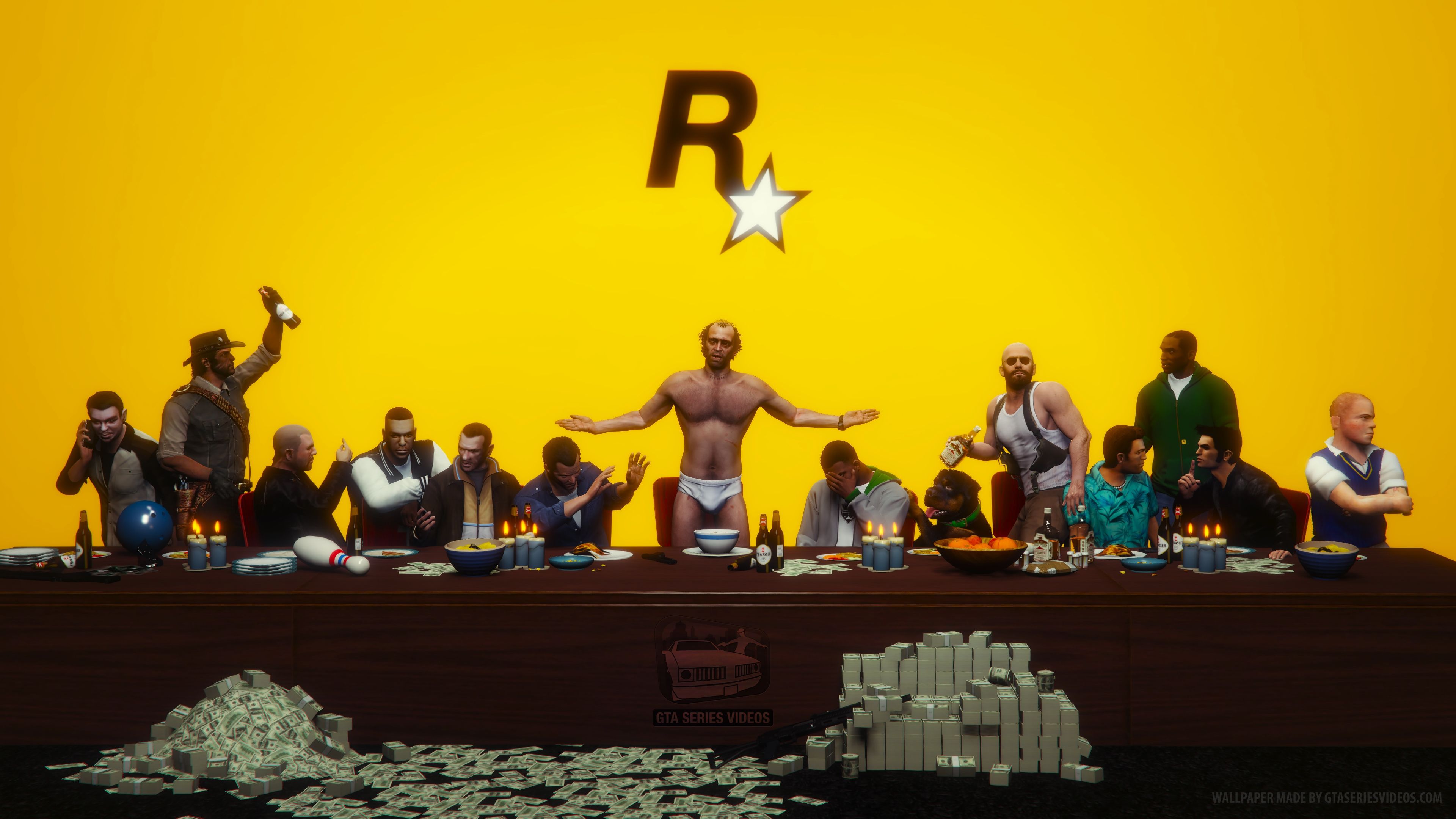Personaggi GTA sfondo giallo, 3840x2160 4K Ultra HD, Monitor 4K