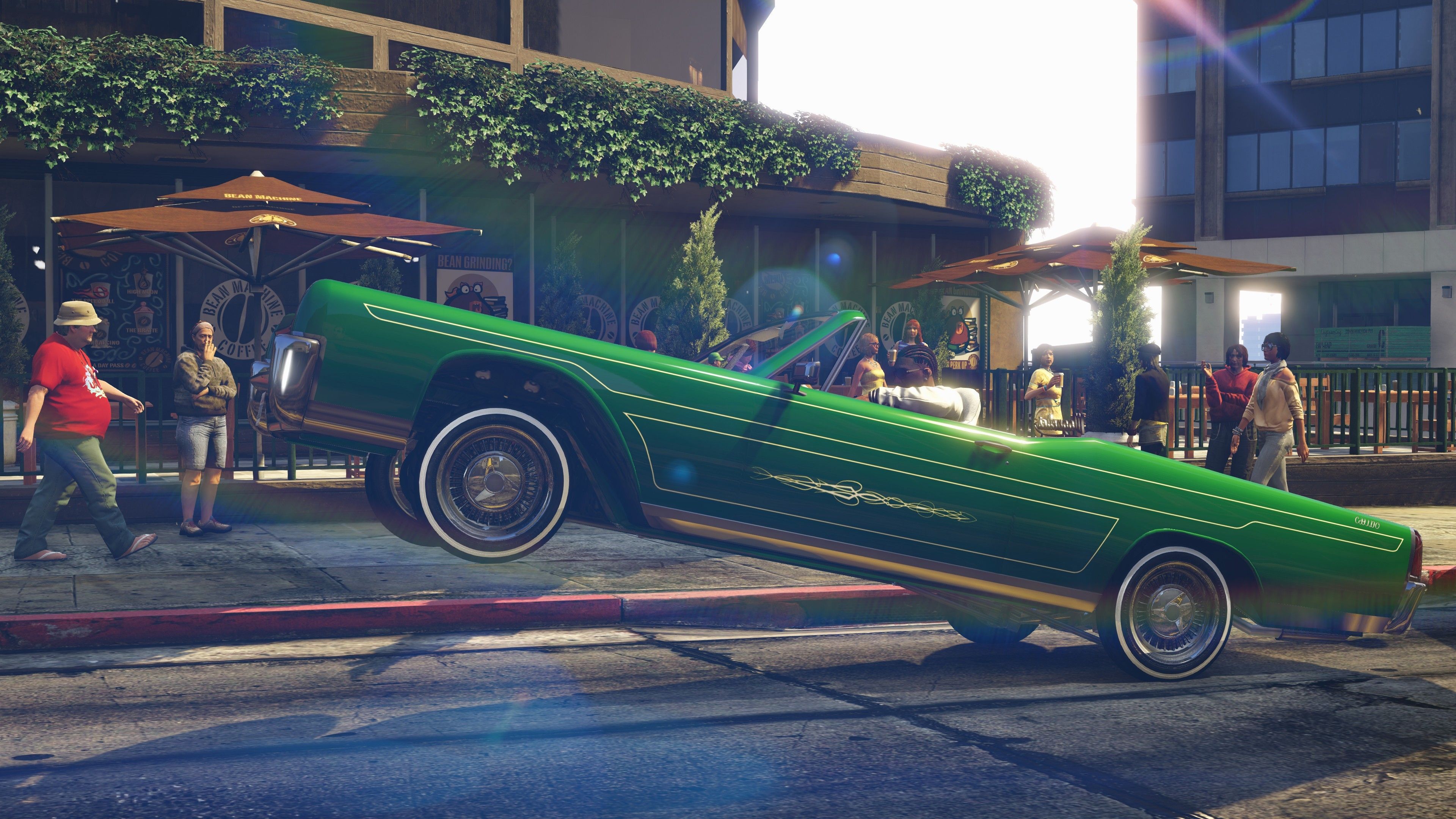 Auto verde GTA 5 impennata, 3840x2160 Ultra HD, 4K TV
