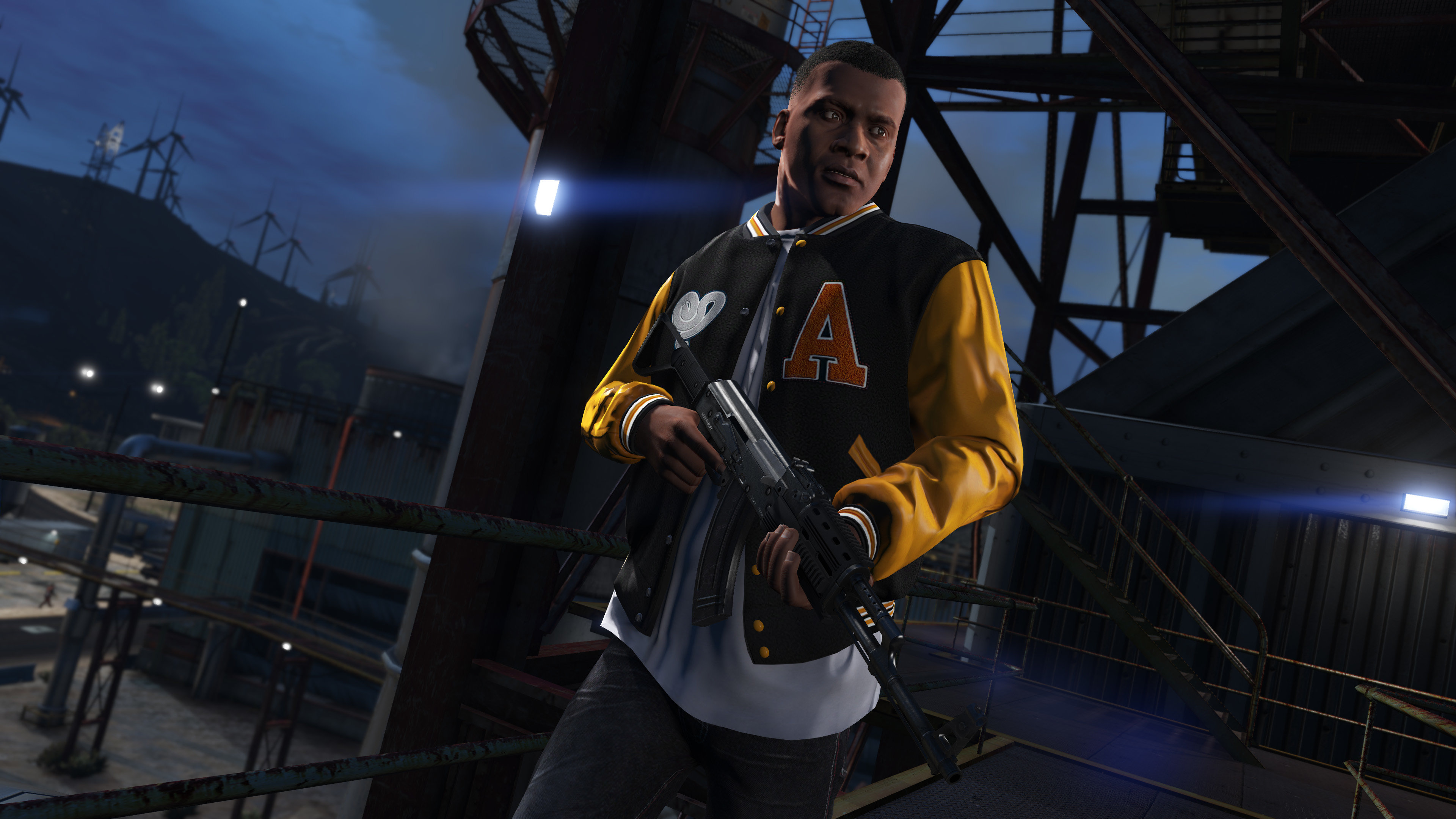 Personaggio GTA 5 con arma, 3840x2160 Ultra HD, 4K TV