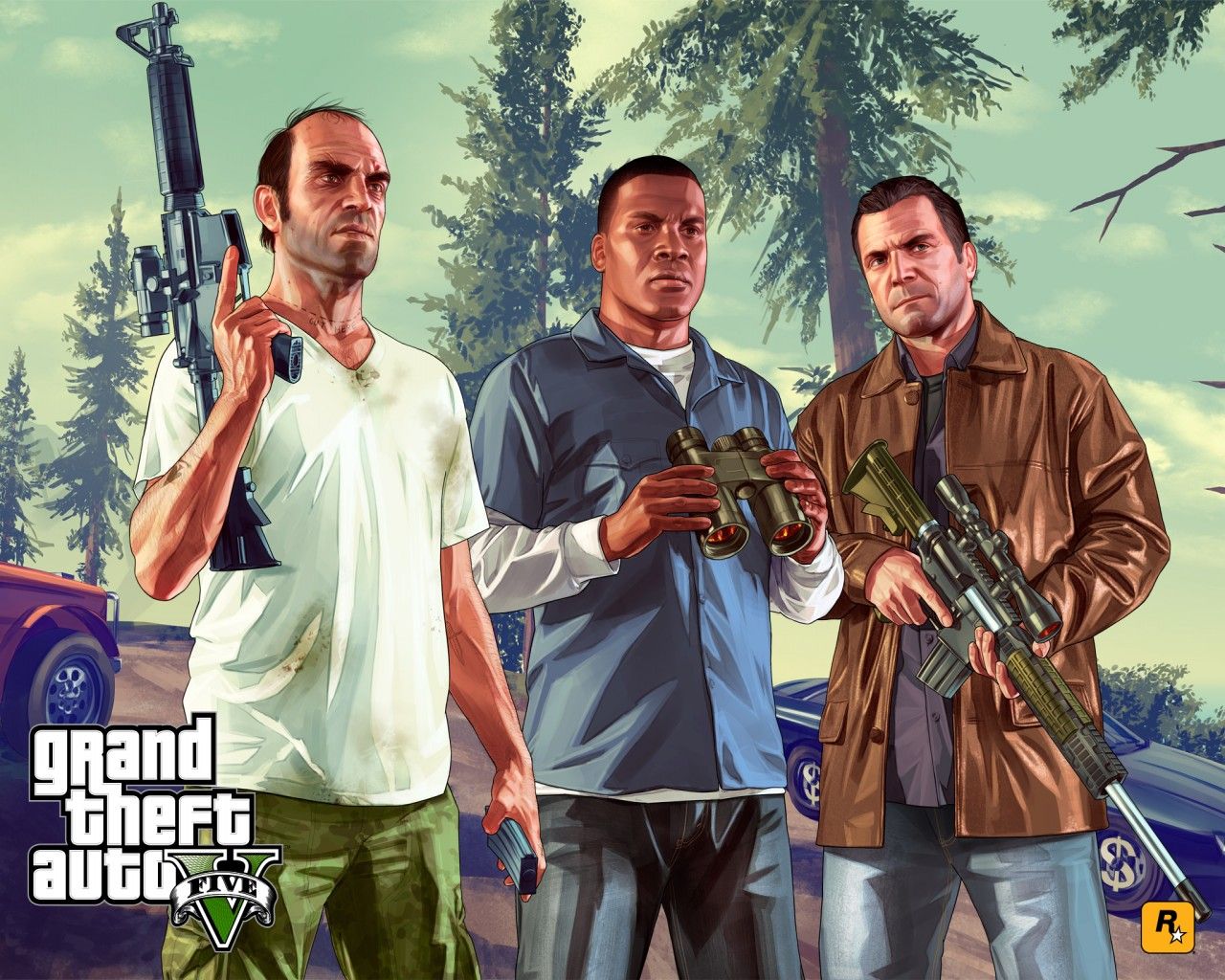 GTA 5 personaggi principali armati, 1280x1024 720p, Laptop