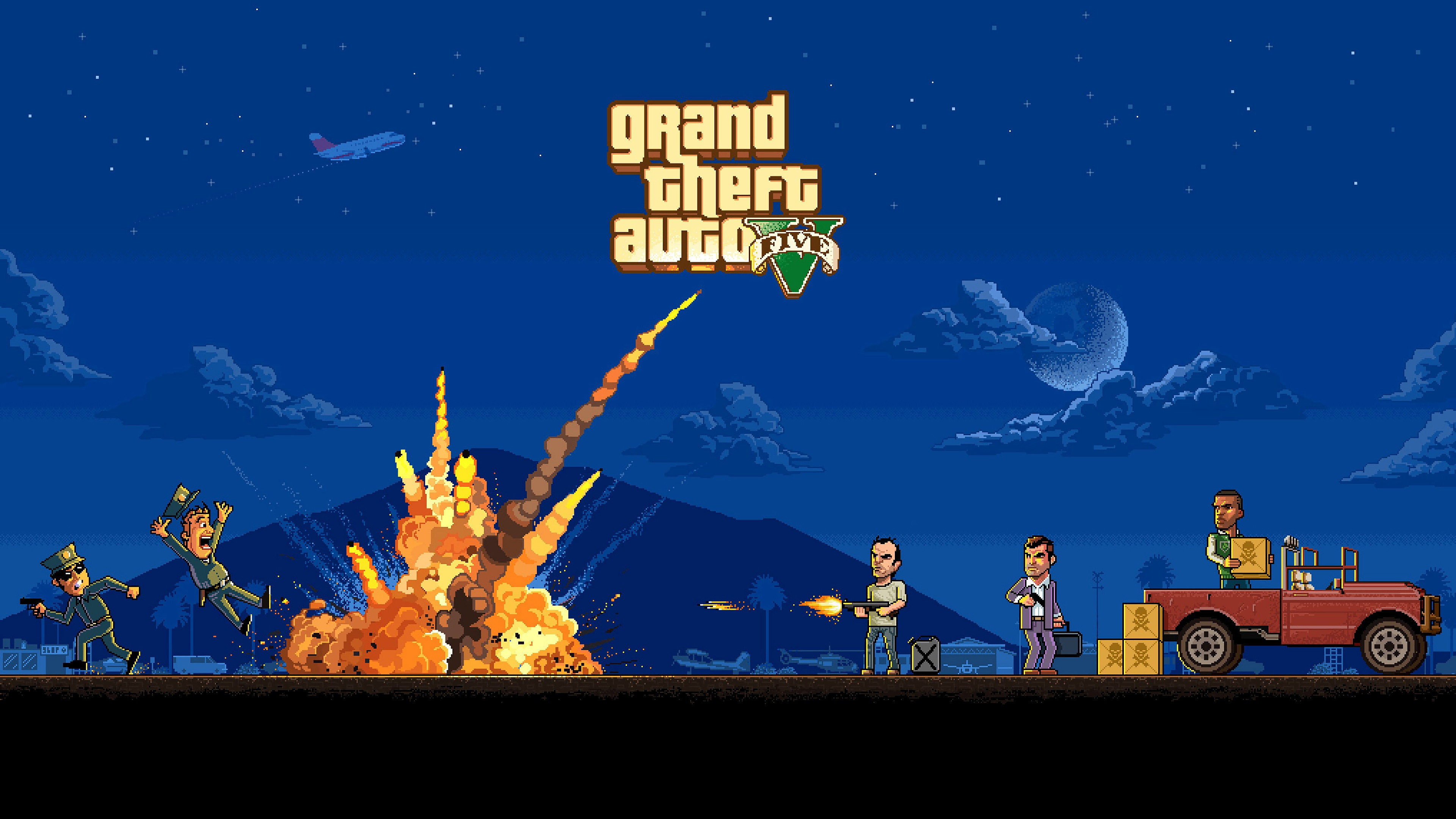 GTA 5 pixel art personaggi, 3840x2160 UHD, Monitor 4K