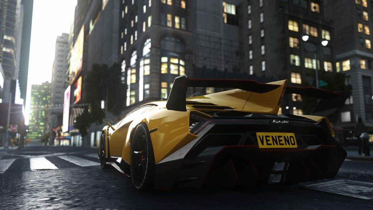 Lamborghini Veneno gialla città, 1280x720 HD, PC Desktop