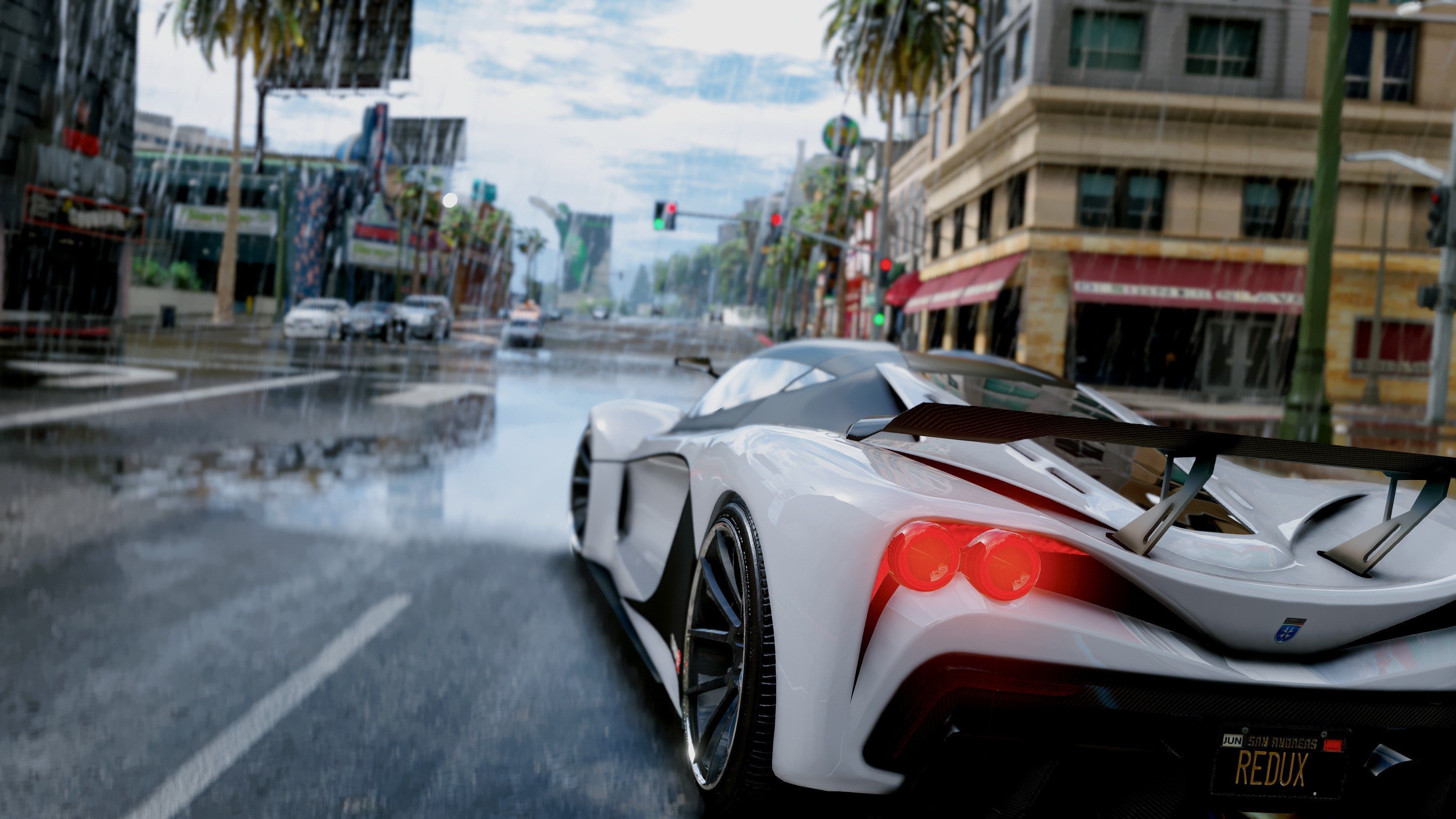 Auto sportiva bianca città GTA, 3840x2160 Ultra HD, 4K TV