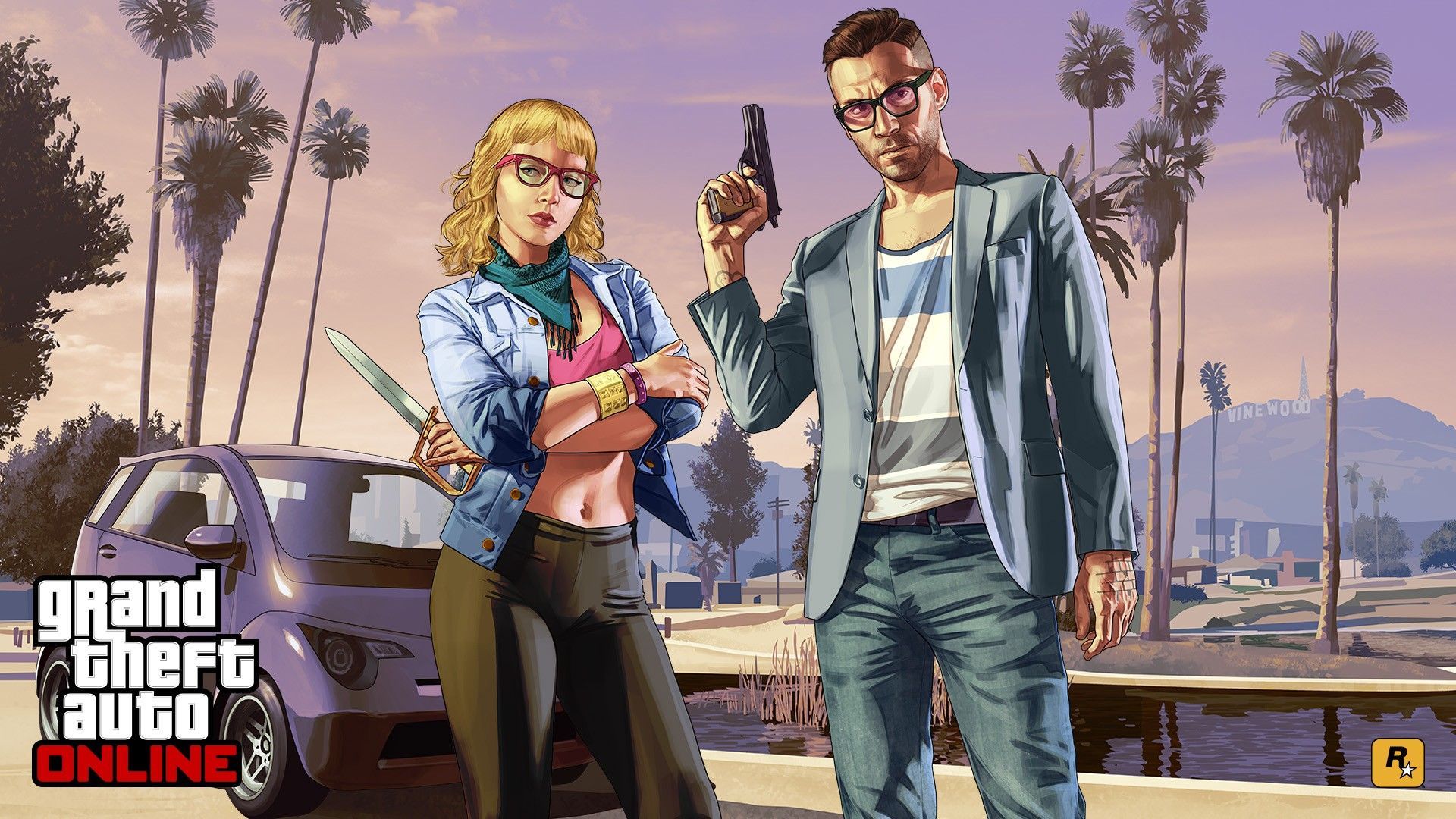 Personaggi GTA Online con pistole, 1920x1080 Full HD, Desktop