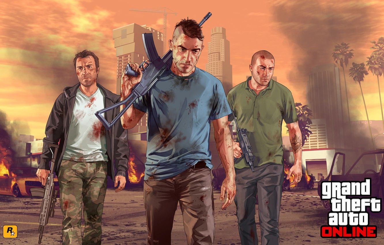 GTA 5 Online personaggi armati, 1332x850 720p, PC