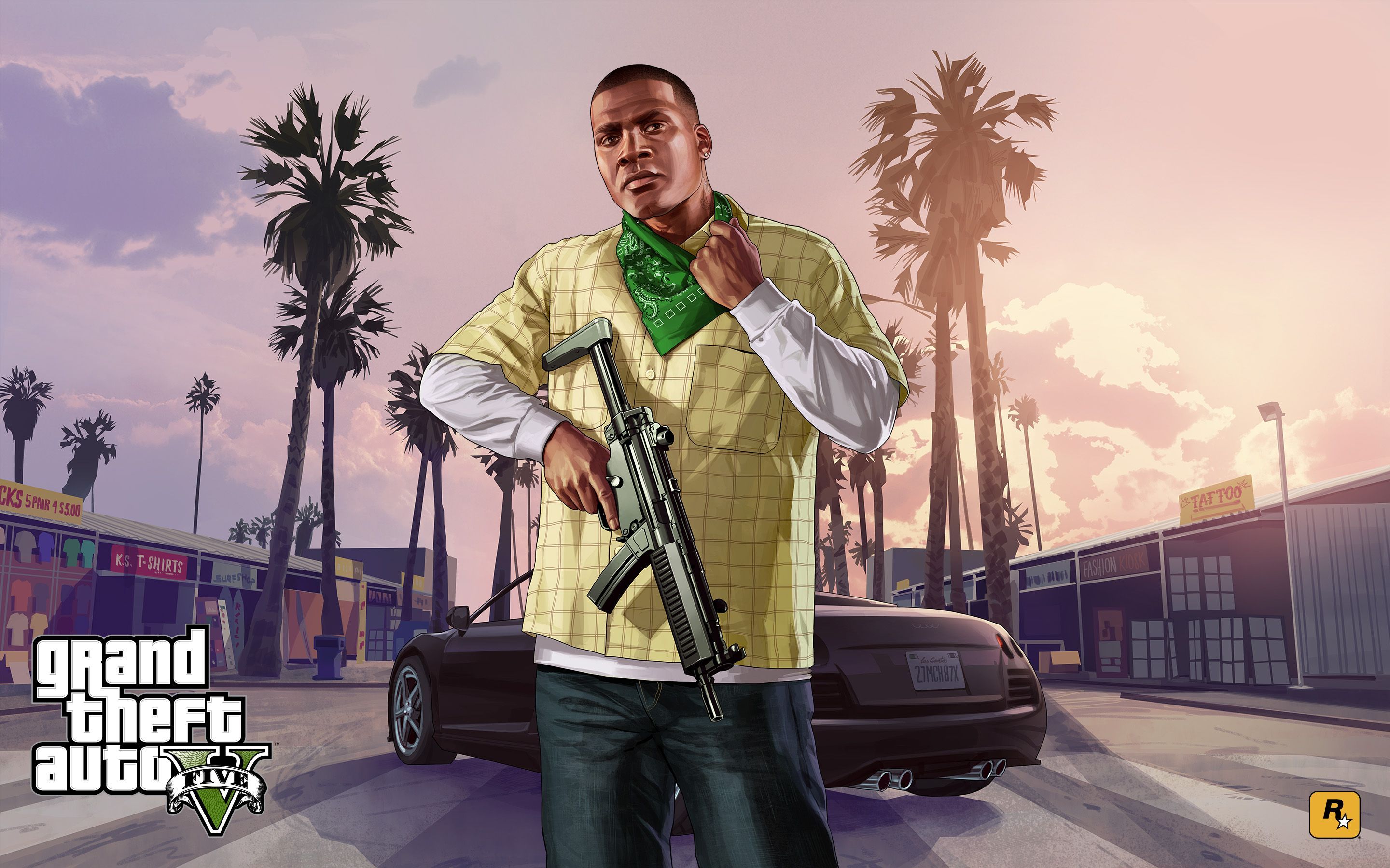 Franklin GTA 5 con arma, 2880x1800 2K, Desktop