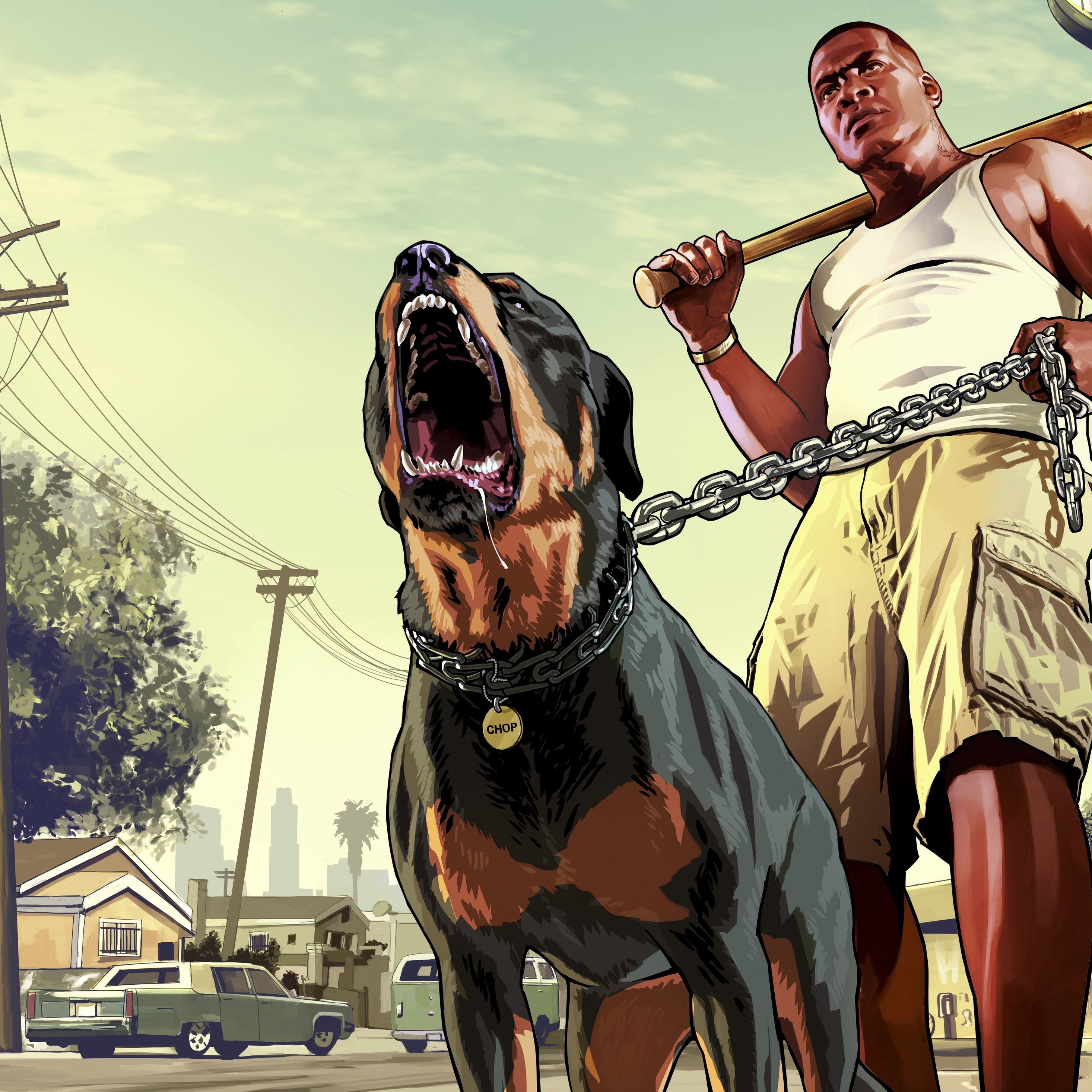 Franklin con Chop Rottweiler GTA 5, Rockstar Games, 2932x2932 2K+, Desktop