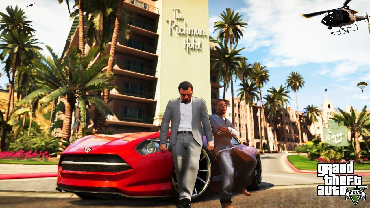 Personaggi GTA 5 con auto rossa, 1280x720 HD, Desktop