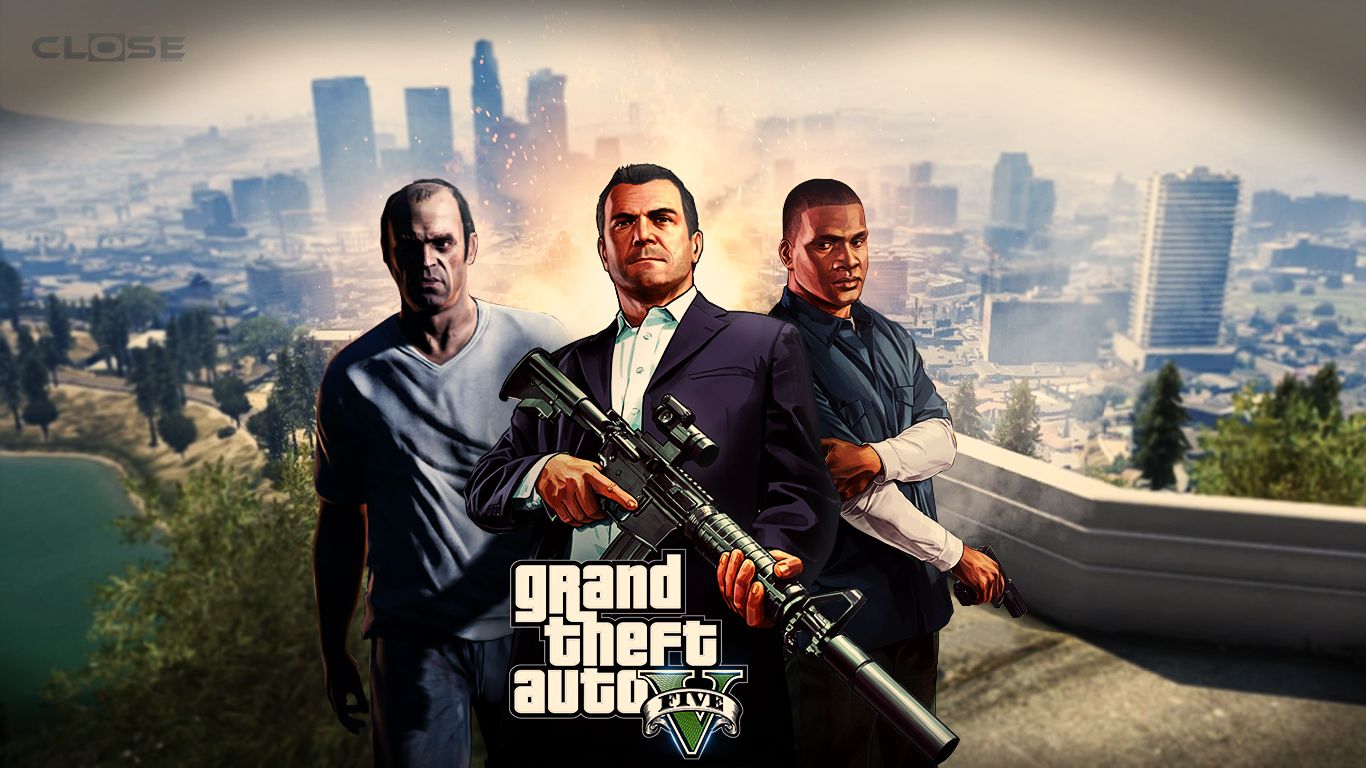 GTA V personaggi con logo, 1366x768 HD, PC Desktop
