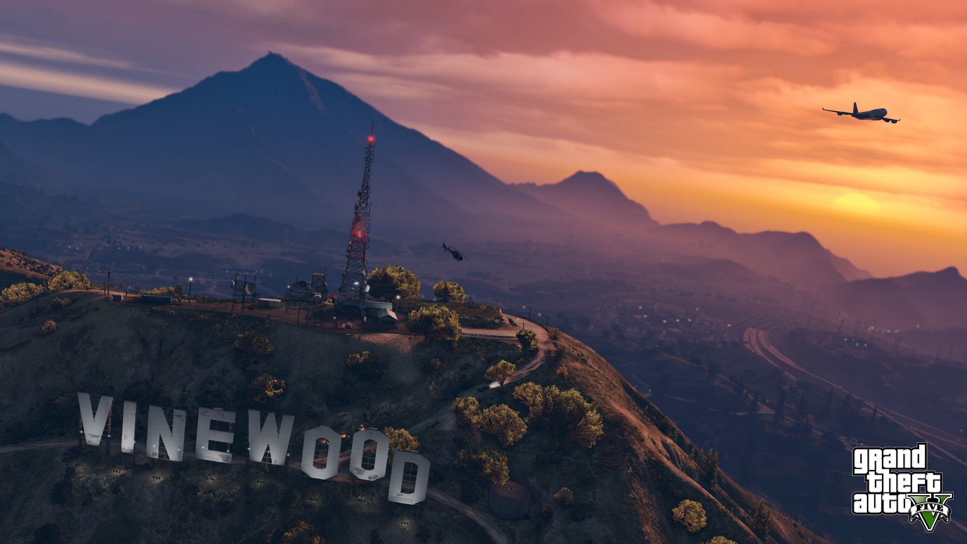 GTA 5 Vinewood collina tramonto, 1920x1080 Full HD, Desktop