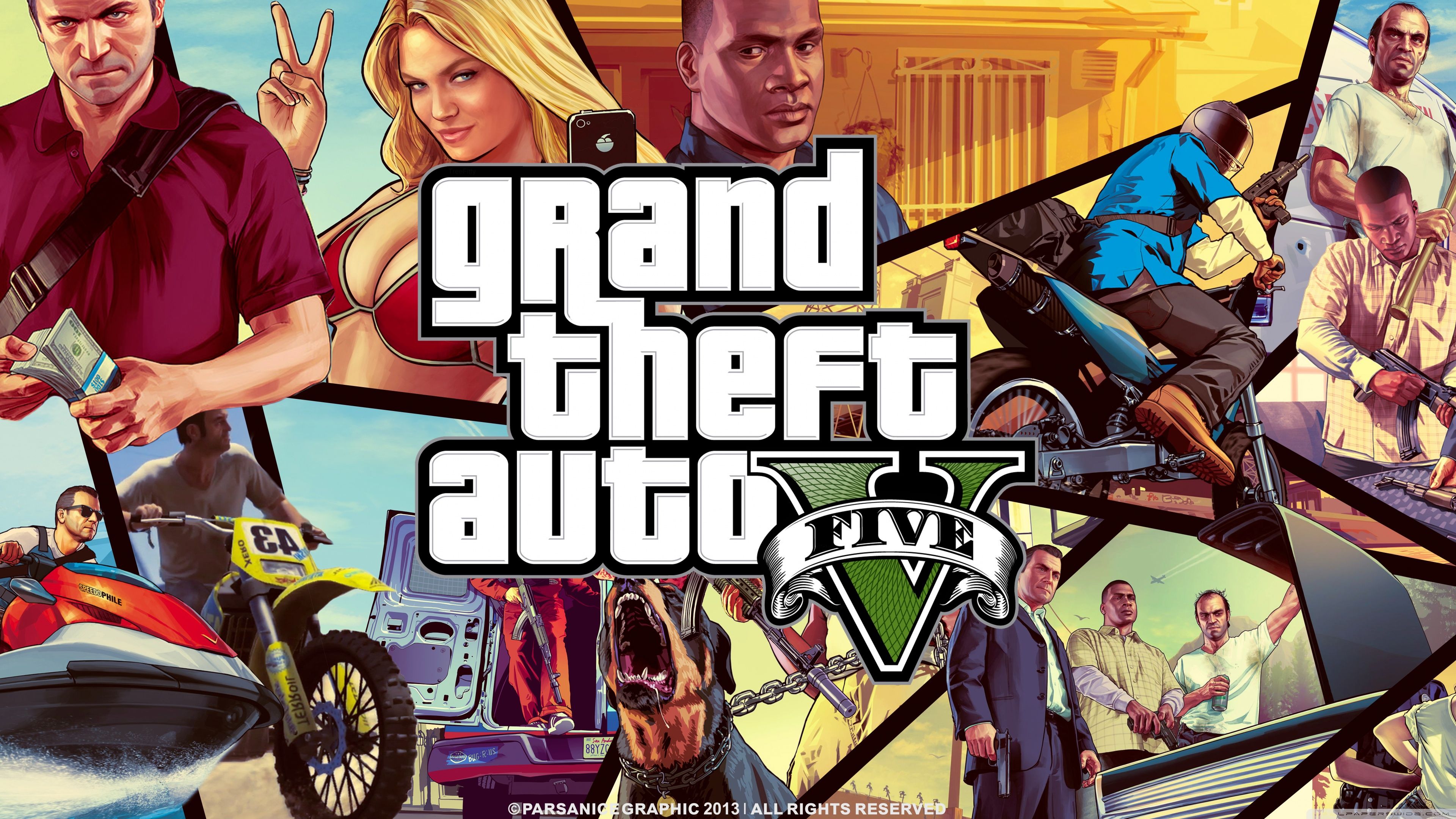 Grand Theft Auto V personaggi collage, 3840x2160 UHD, Monitor Gaming