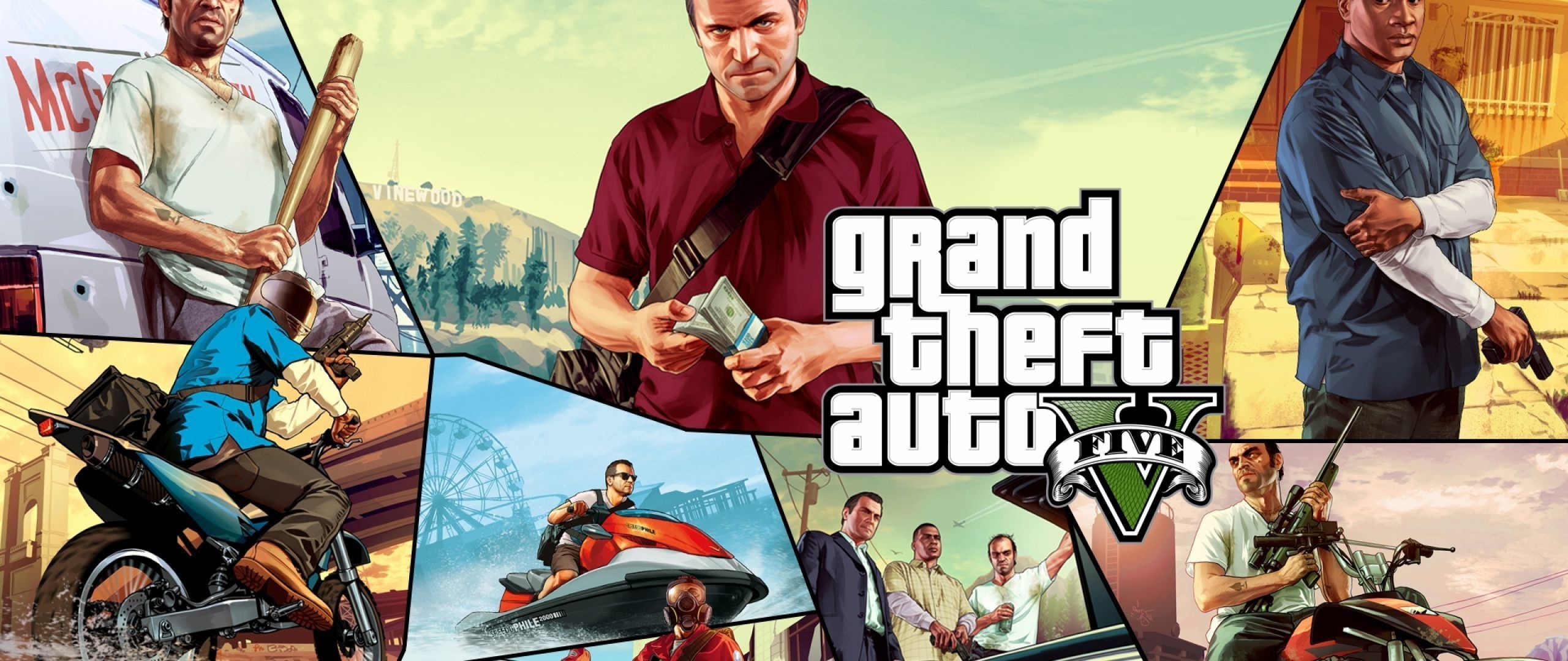 Grand Theft Auto V personaggi collage, 2560x1080 Panoramico, PC Desktop