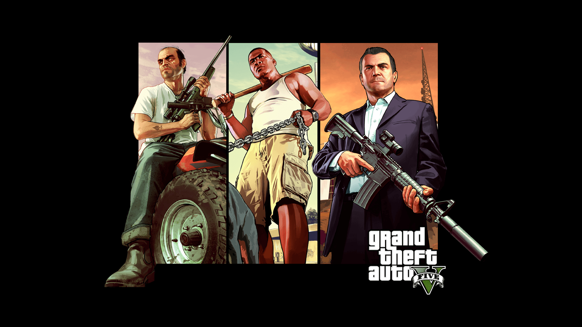 Grand Theft Auto V personaggi armati, 1920x1080 Full HD, Laptop