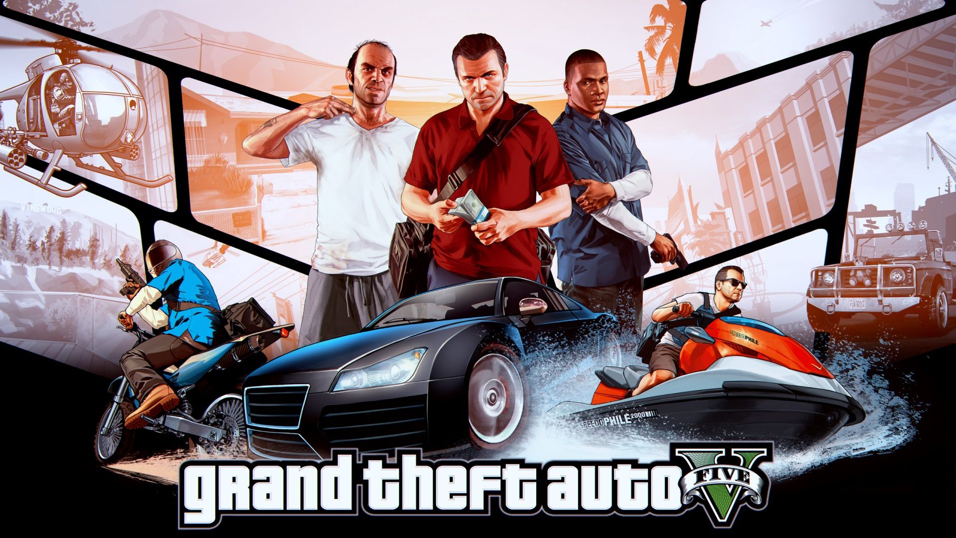 Grand Theft Auto 5 personaggi, open world, 1920x1080 Full HD, PC