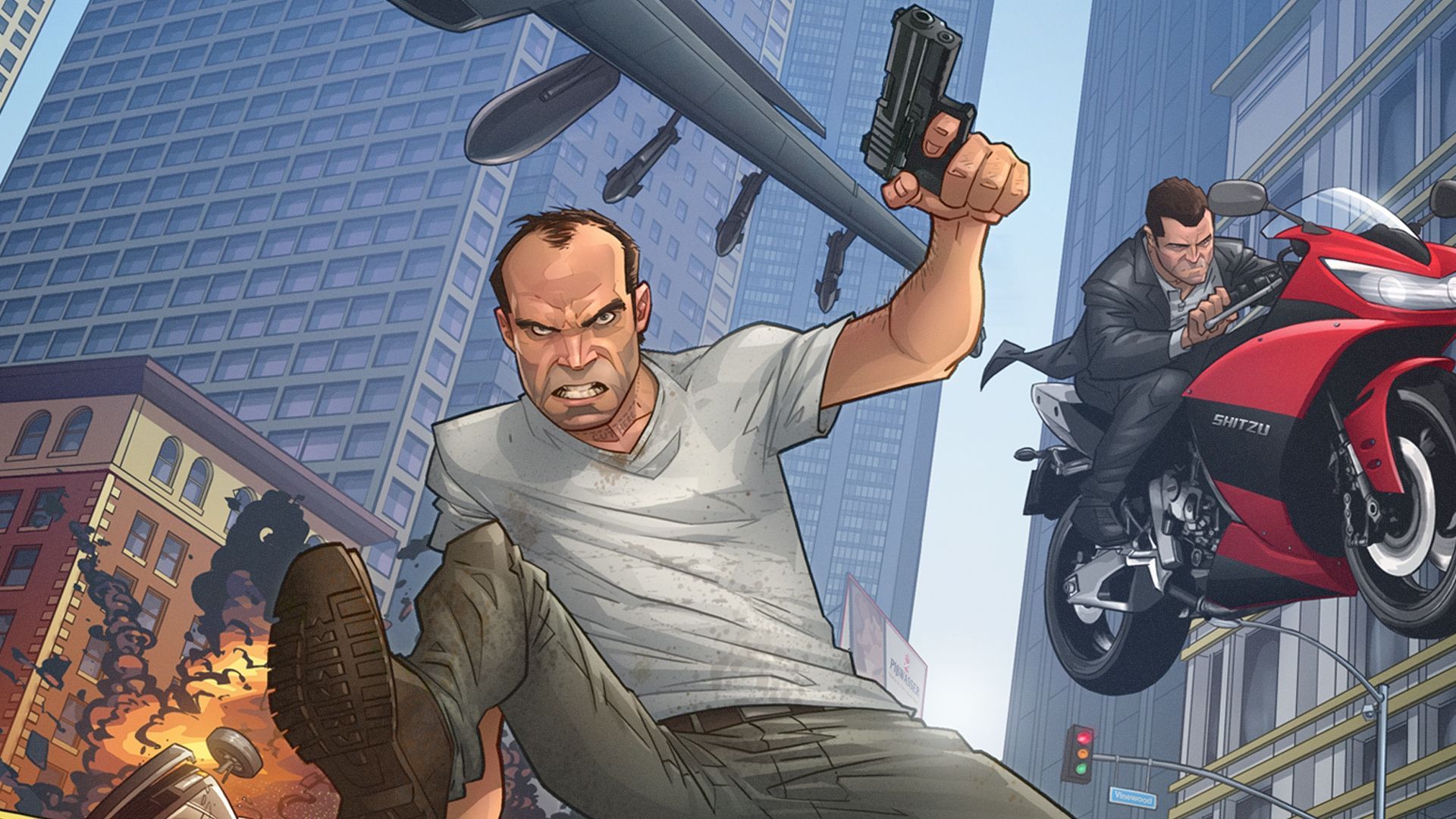 GTA 5 personaggi in azione, 1920x1080 Full HD, PC Desktop