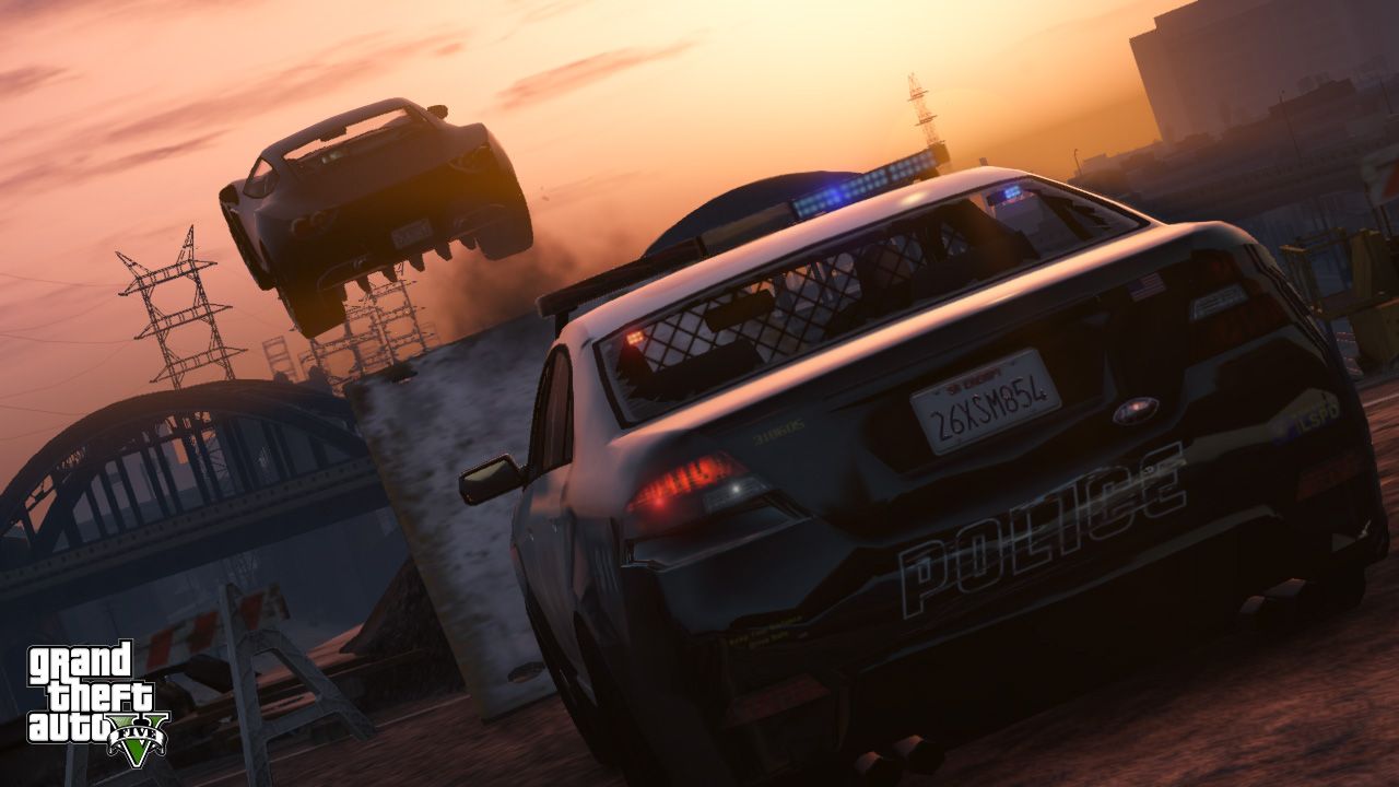 Auto polizia GTA 5 tramonto, 1280x720 HD, Desktop