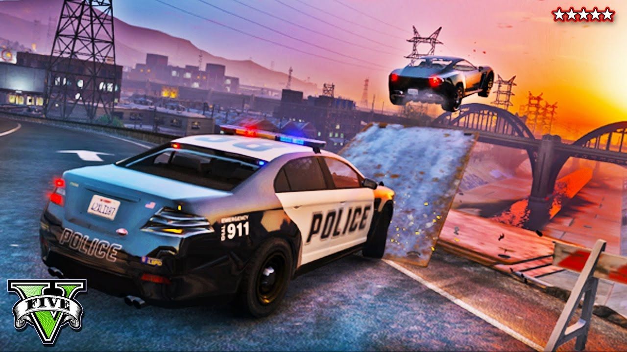 Auto polizia GTA 5 salto, Grand Theft Auto, 1280x720 HD, Desktop