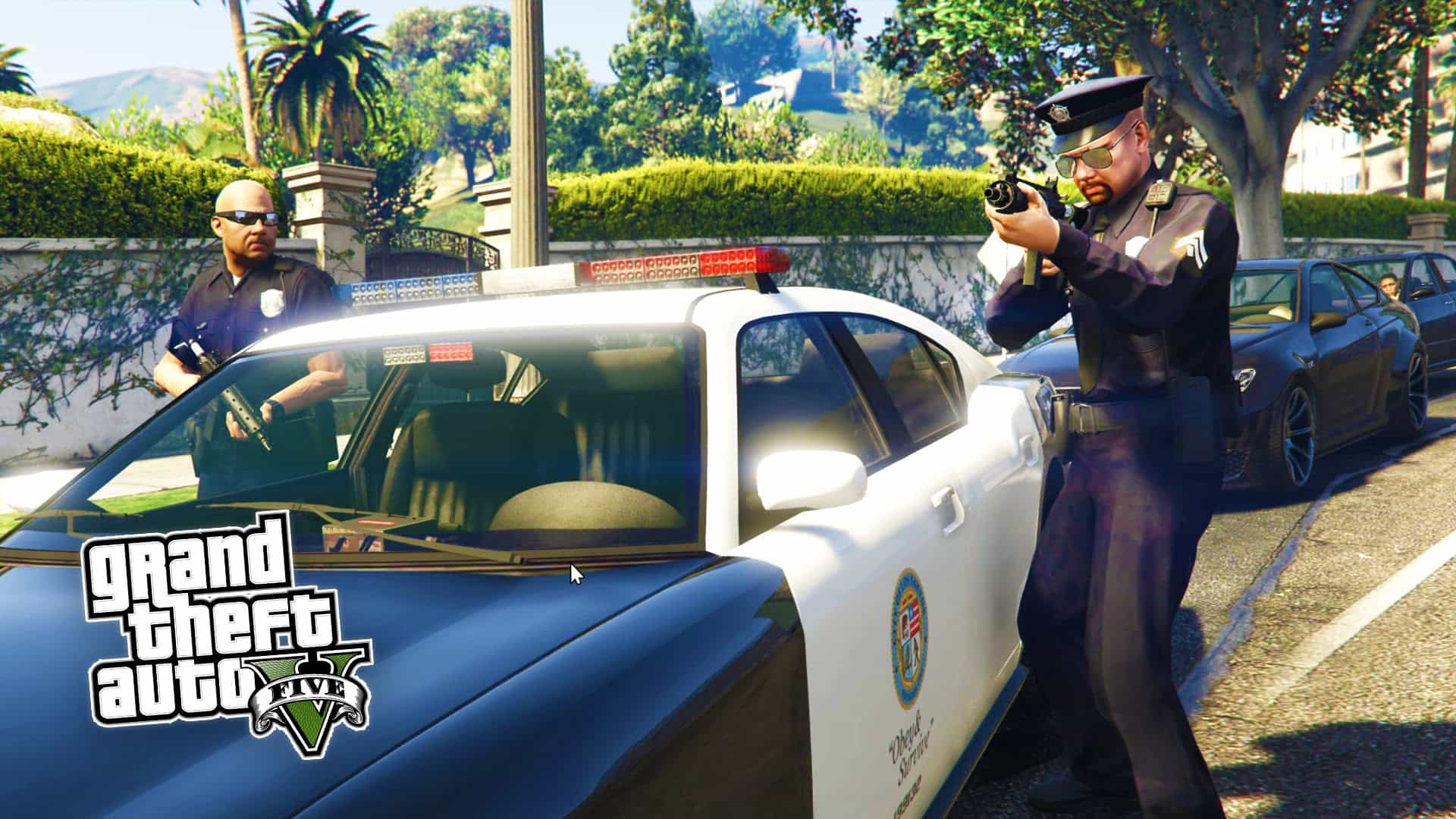 Poliziotto GTA 5 con auto, 1600x900 HD, Laptop