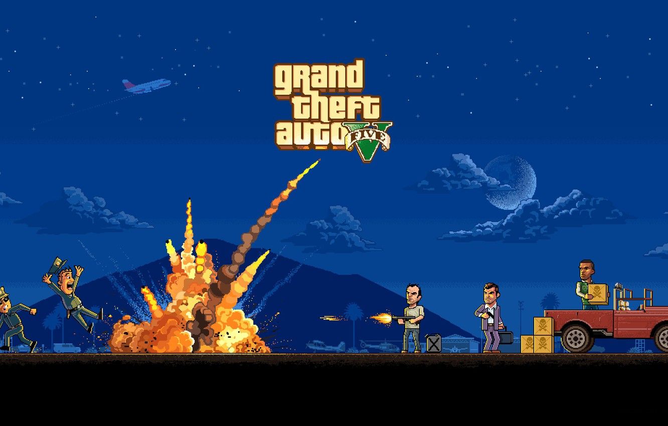 GTA 5 pixel art notte, 1332x850 720p, PC