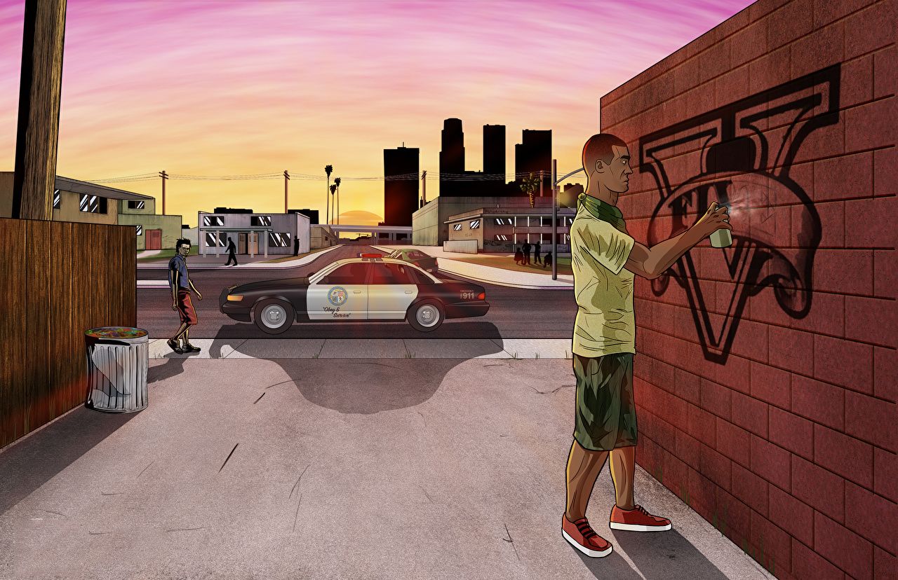 Auto polizia GTA 5 graffiti, 1280x828 720p, Laptop