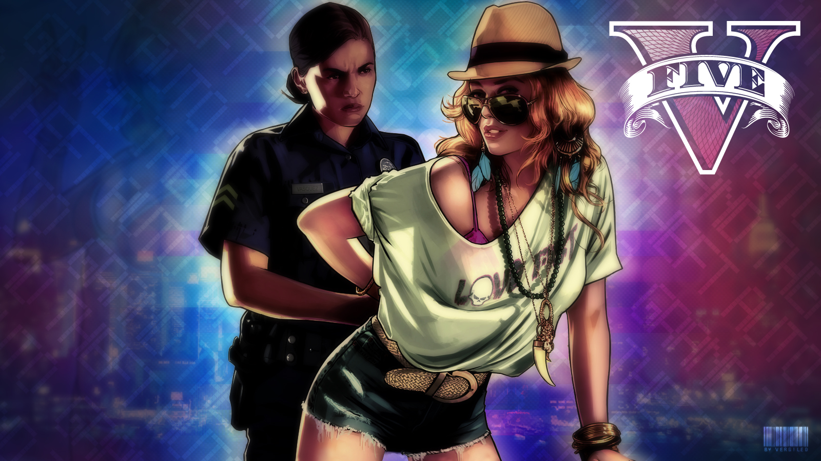 Ragazza GTA 5 città notturna, 1600x1200 HD, Desktop