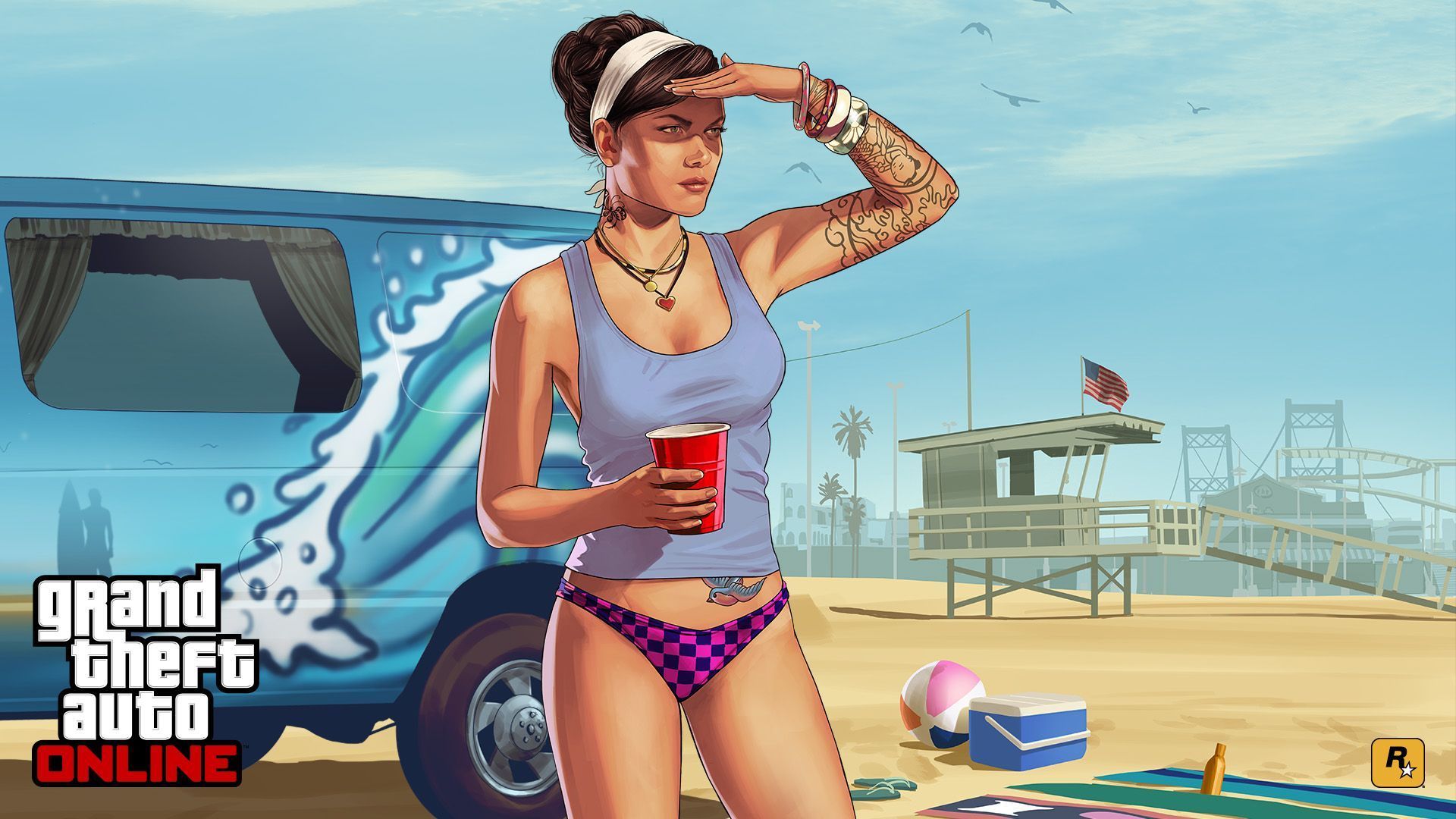 Ragazza GTA 5 spiaggia, Rockstar Games, 1920x1080 1080p, Laptop