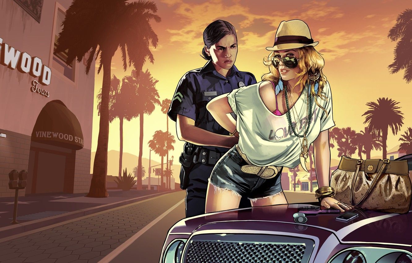 Ragazza GTA 5, poliziotta, Hollywood, Rockstar Games, 1332x850 720p, PC