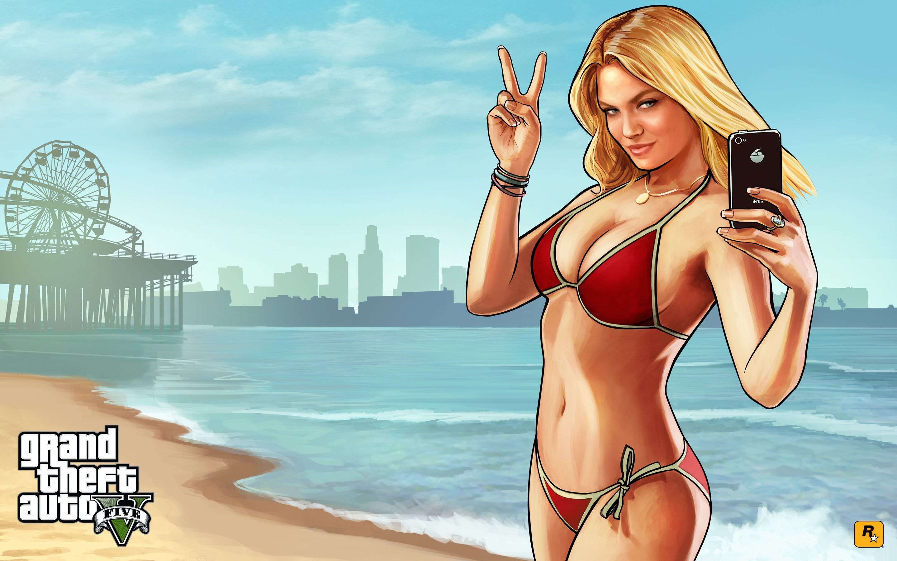 Ragazza bikini spiaggia GTA 5, Grand Theft Auto, 2880x1800 2K+, Desktop