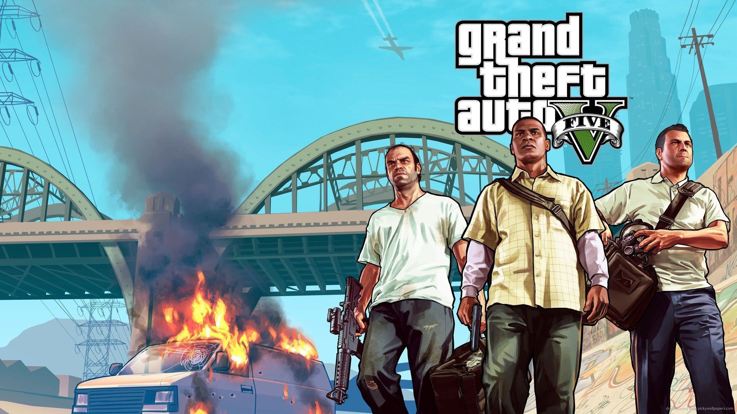 GTA 5 personaggi con armi, Rockstar Games, 2560x1440 QHD, Laptop
