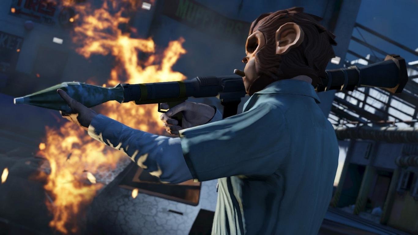 Personaggio maschera con lanciarazzi GTA5, 1366x768 HD, Desktop