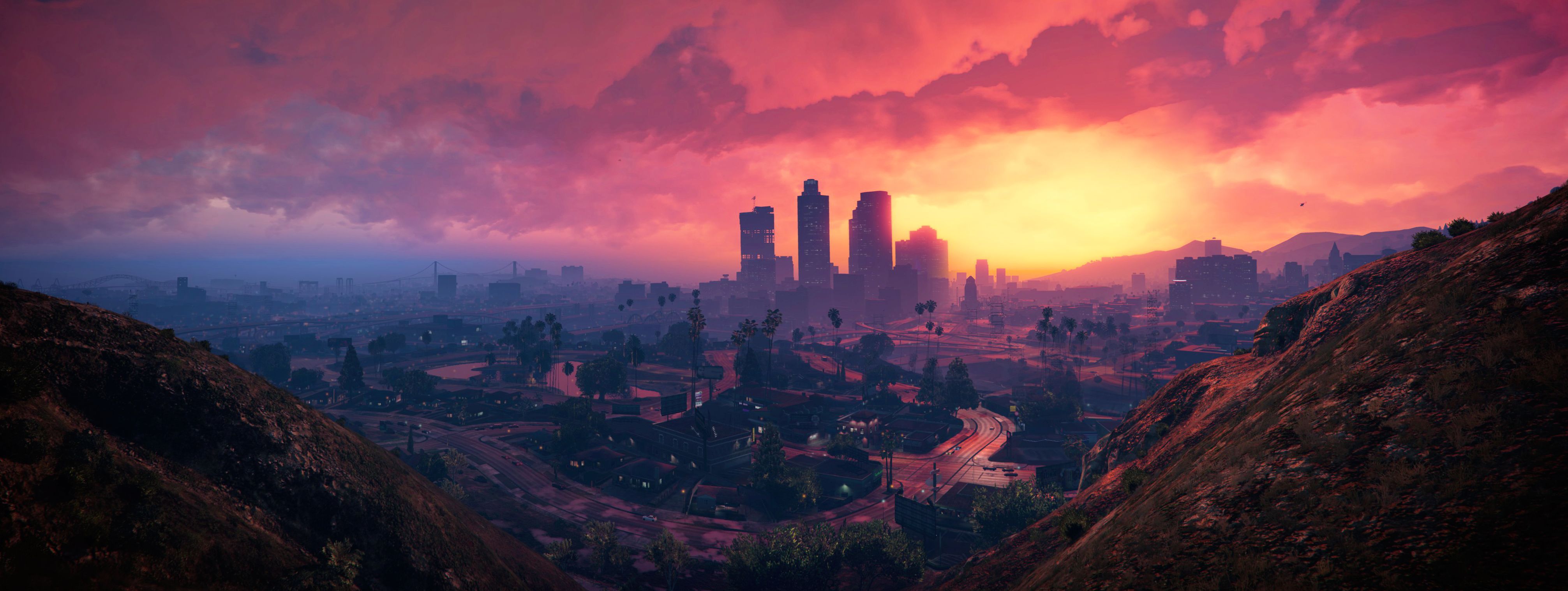 Los Santos tramonto rosso, 4025x1517 Ultrawide, Monitor 4K