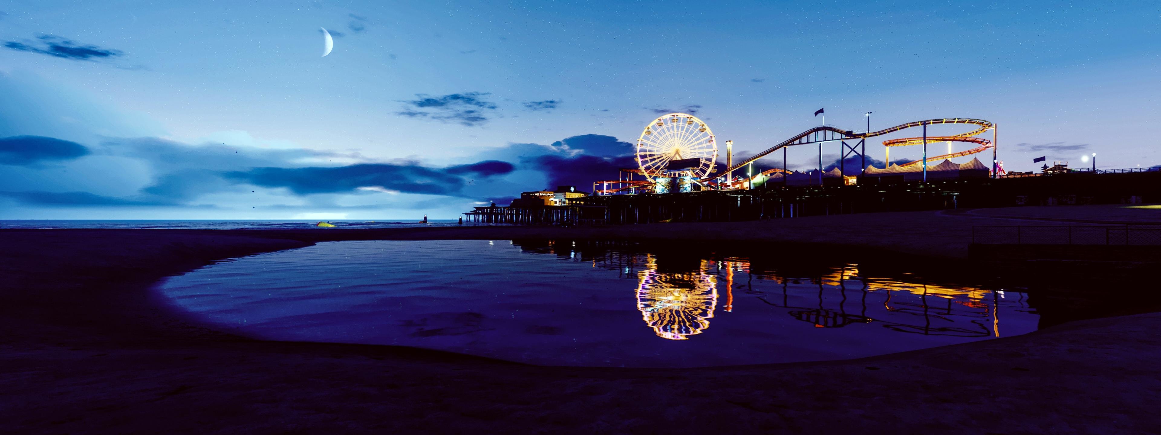 Molo luna park al crepuscolo, 3840x1440 Ultrawide, Dual Monitor
