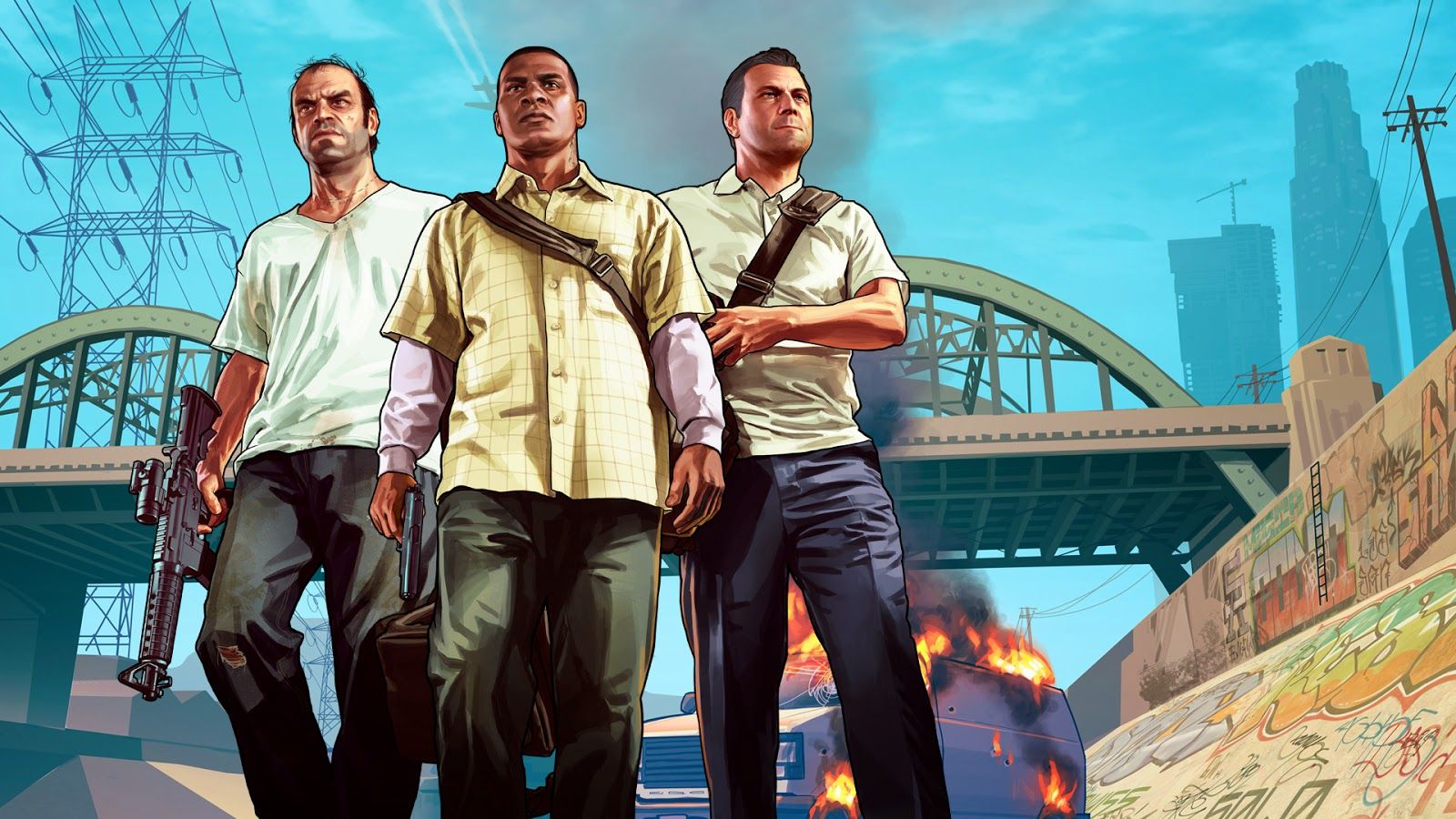 Personaggi GTA 5 con armi, 1600x900 900p, Desktop