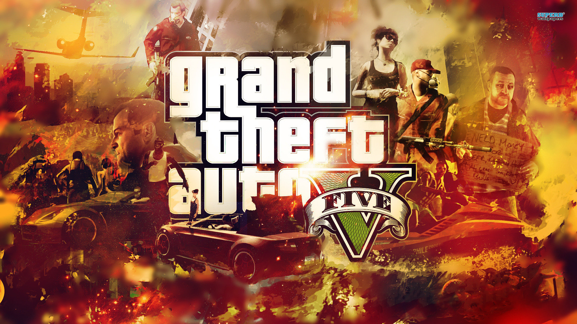 GTA 5 personaggi logo, 1920x1080 Full HD, PC Desktop